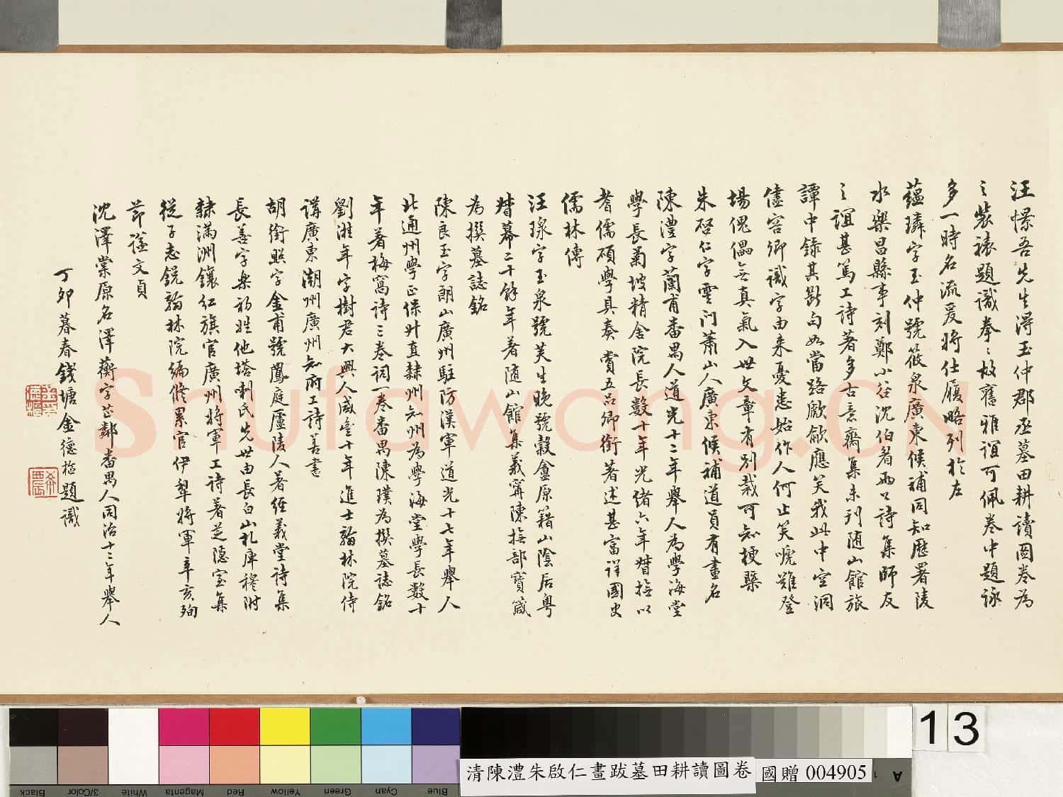 清陳澧跋朱啟仁畫墓田耕讀圖 卷