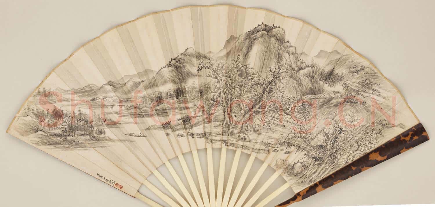 清乾隆御臨董其昌仿蘇軾帖董邦達畫山水 成扇