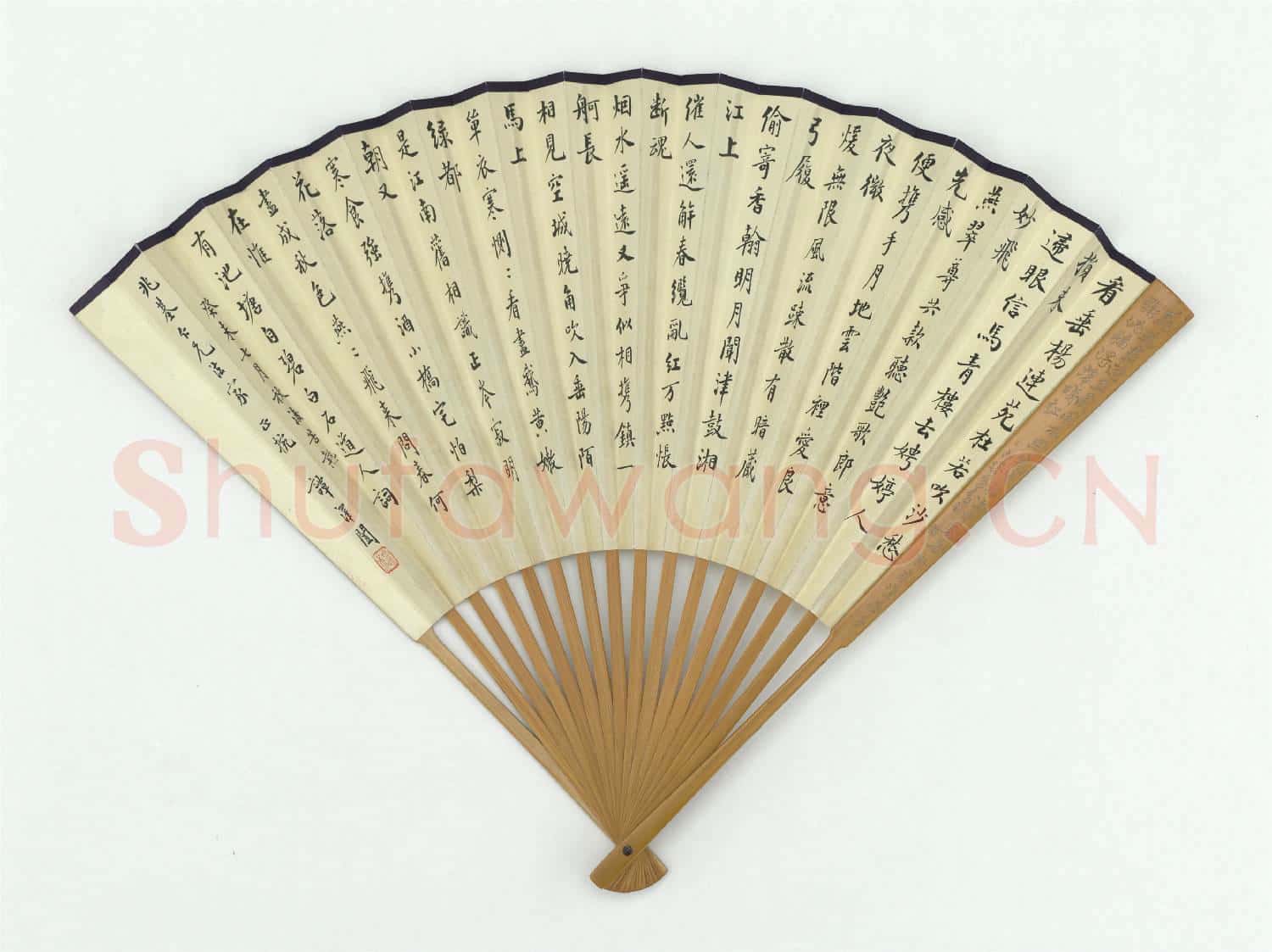 民國譚澤闓行楷書姜夔戲仲遠淡黃柳江寒汀花鳥 成扇