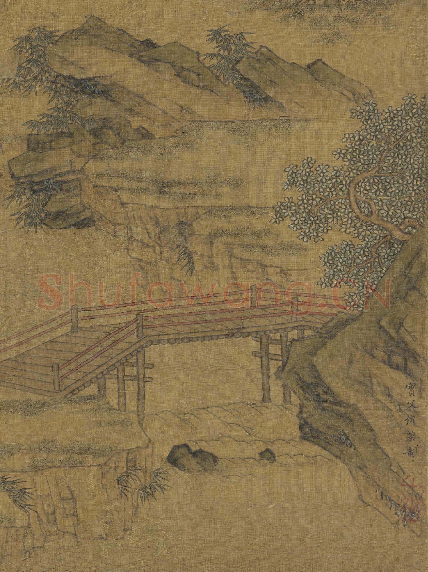 明仇英春遊晚歸圖 軸