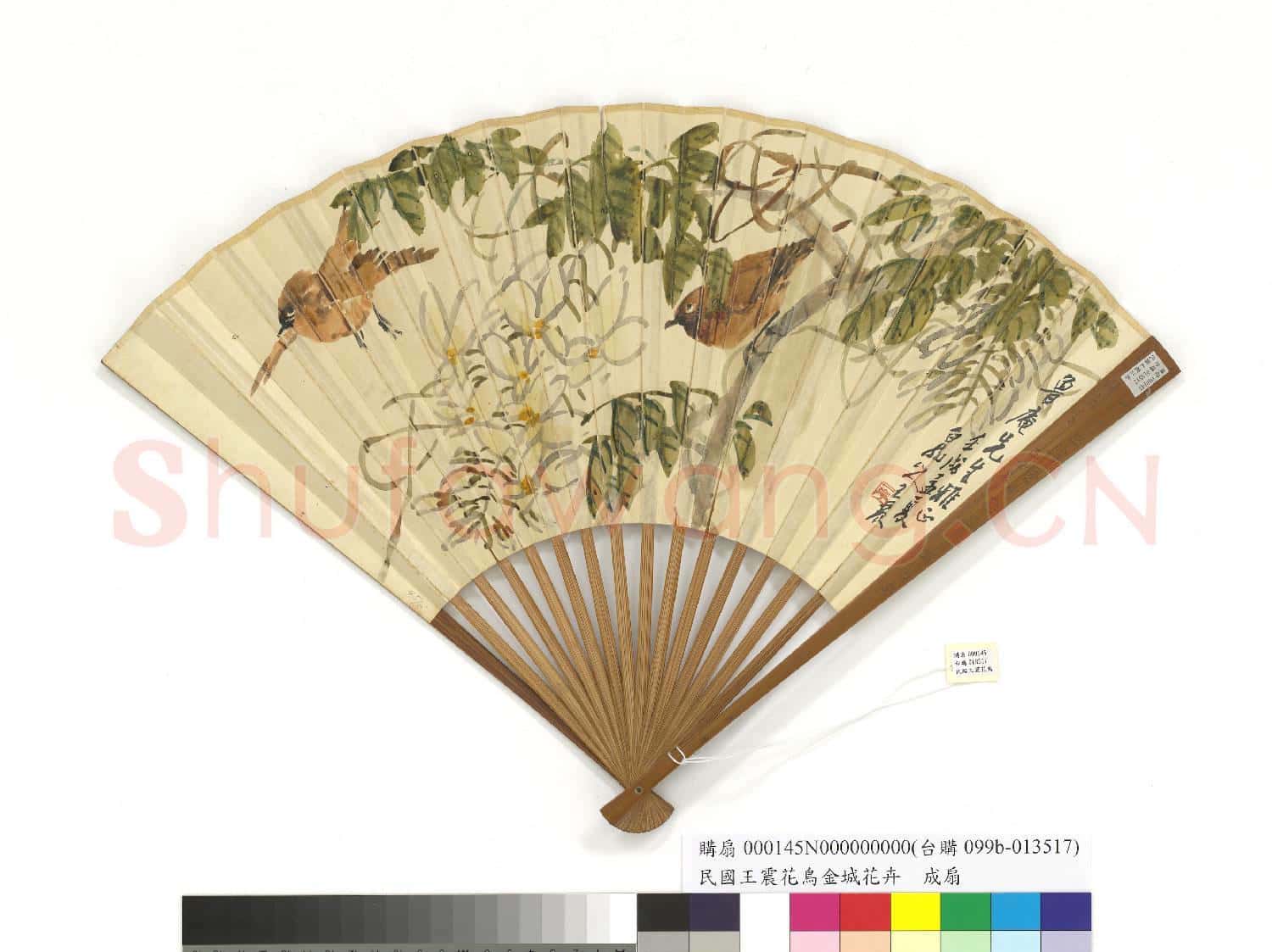 民國王震花鳥金城花卉 成扇