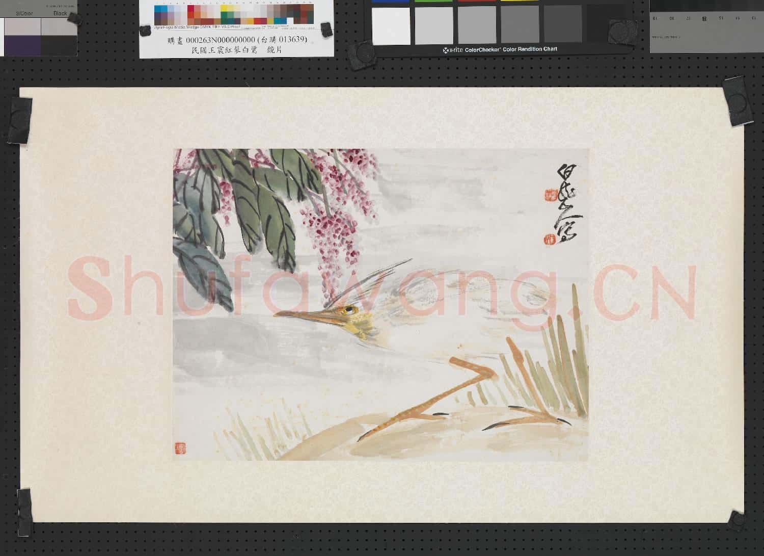 民國王震紅蓼白鷺 鏡片