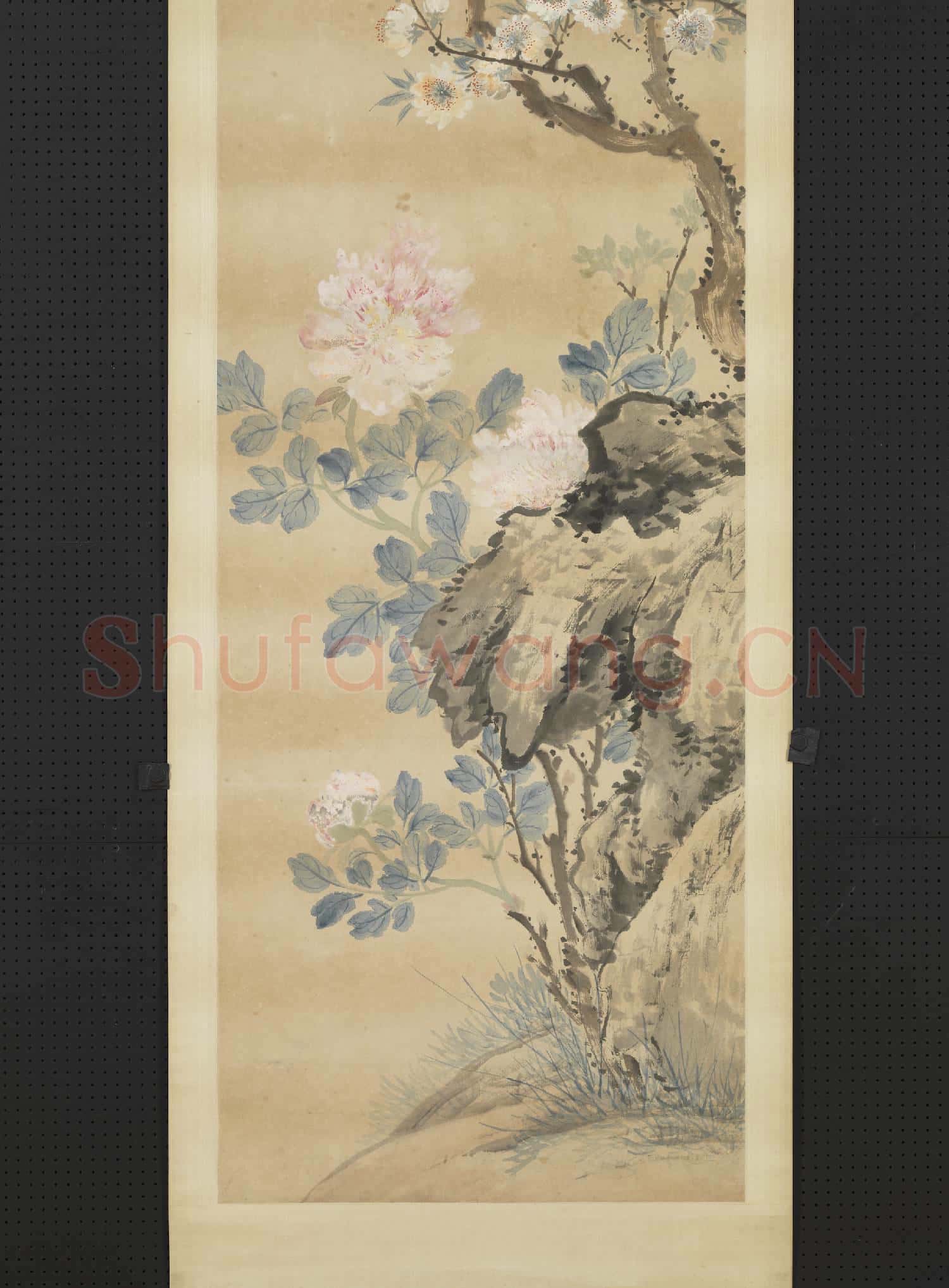 清張熊花鳥四屏 軸 碧桃牡丹