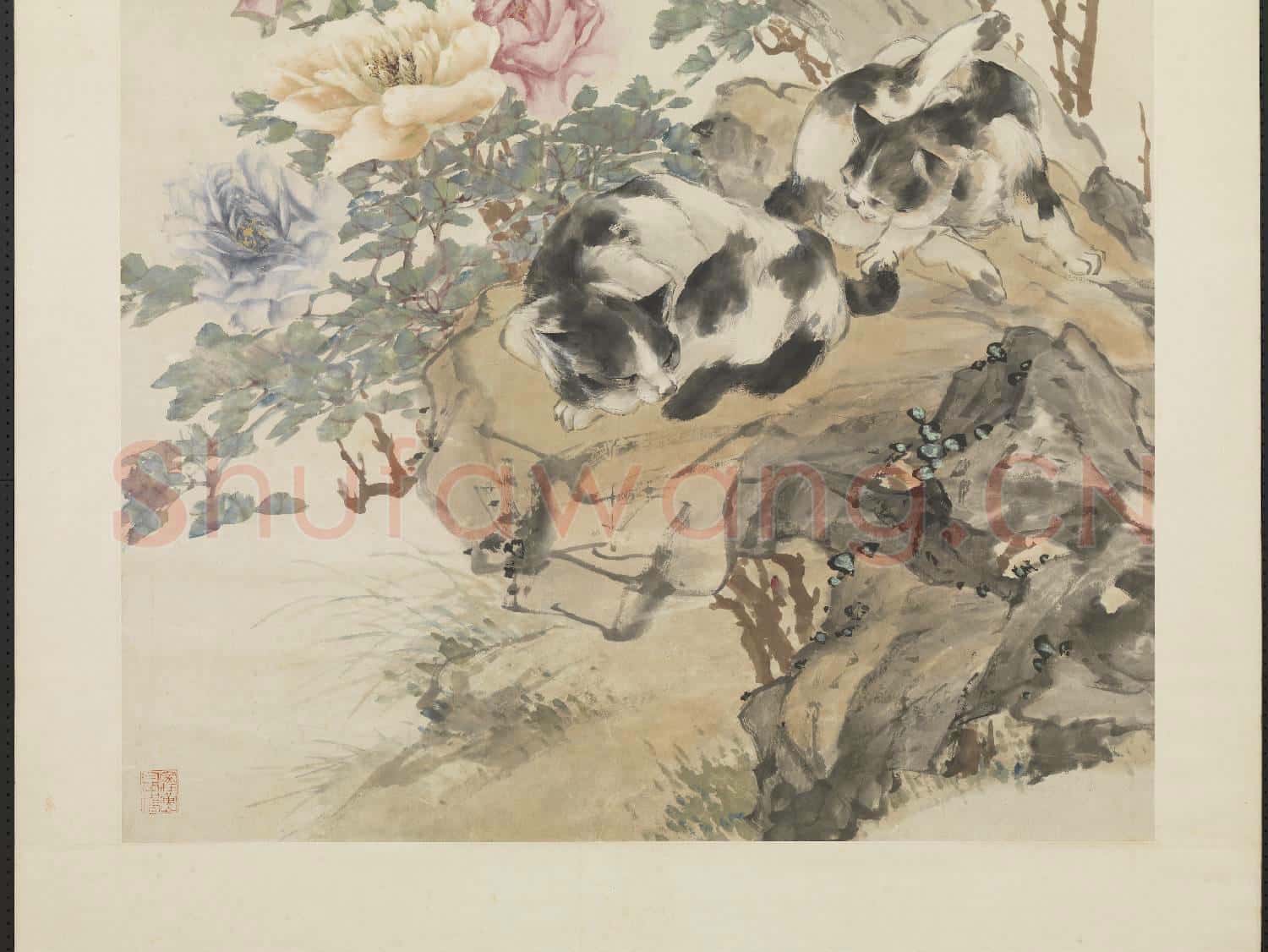 民國程璋花卉雙貓 軸