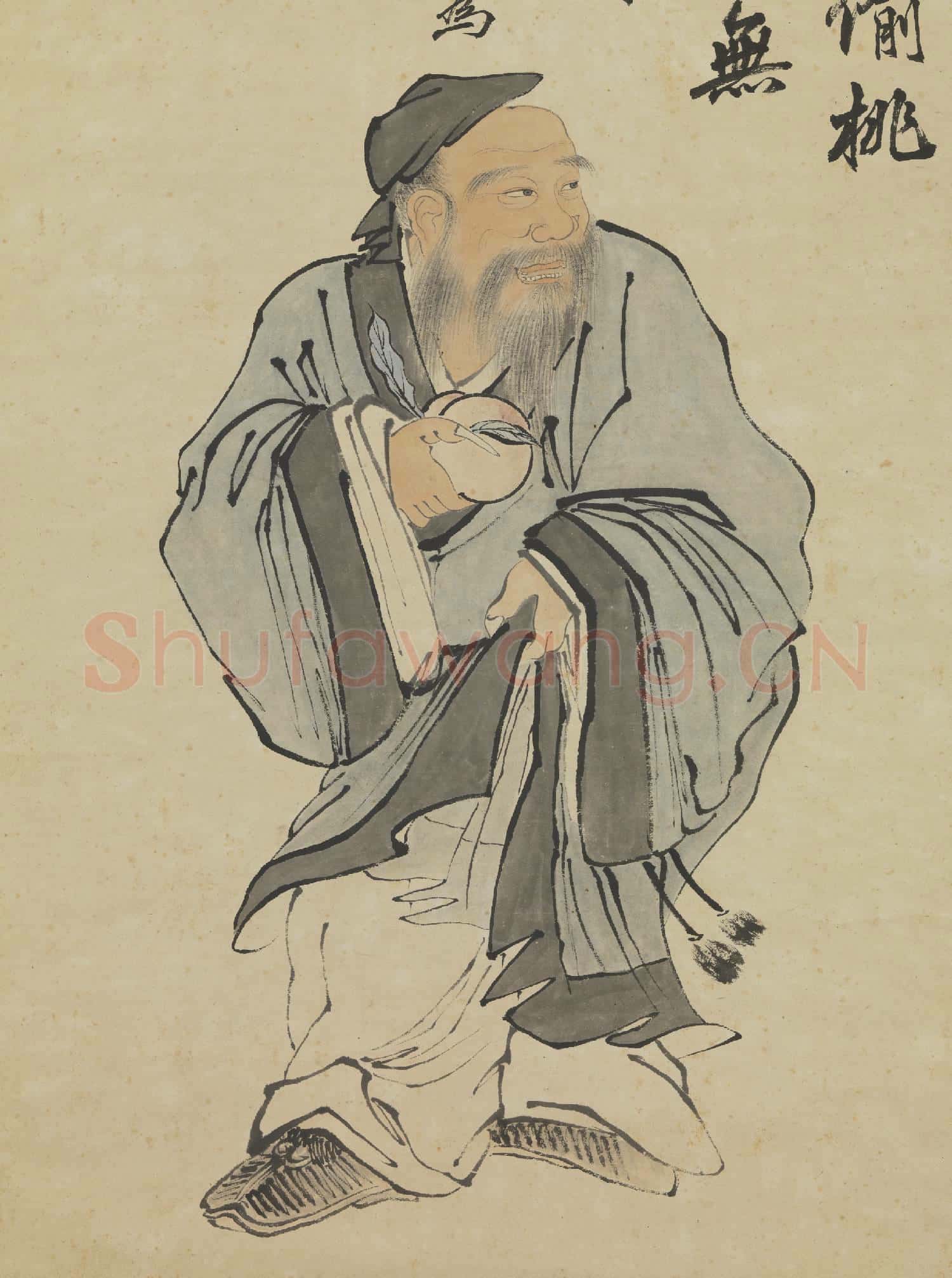 民國馮超然東方朔獻壽圖 軸