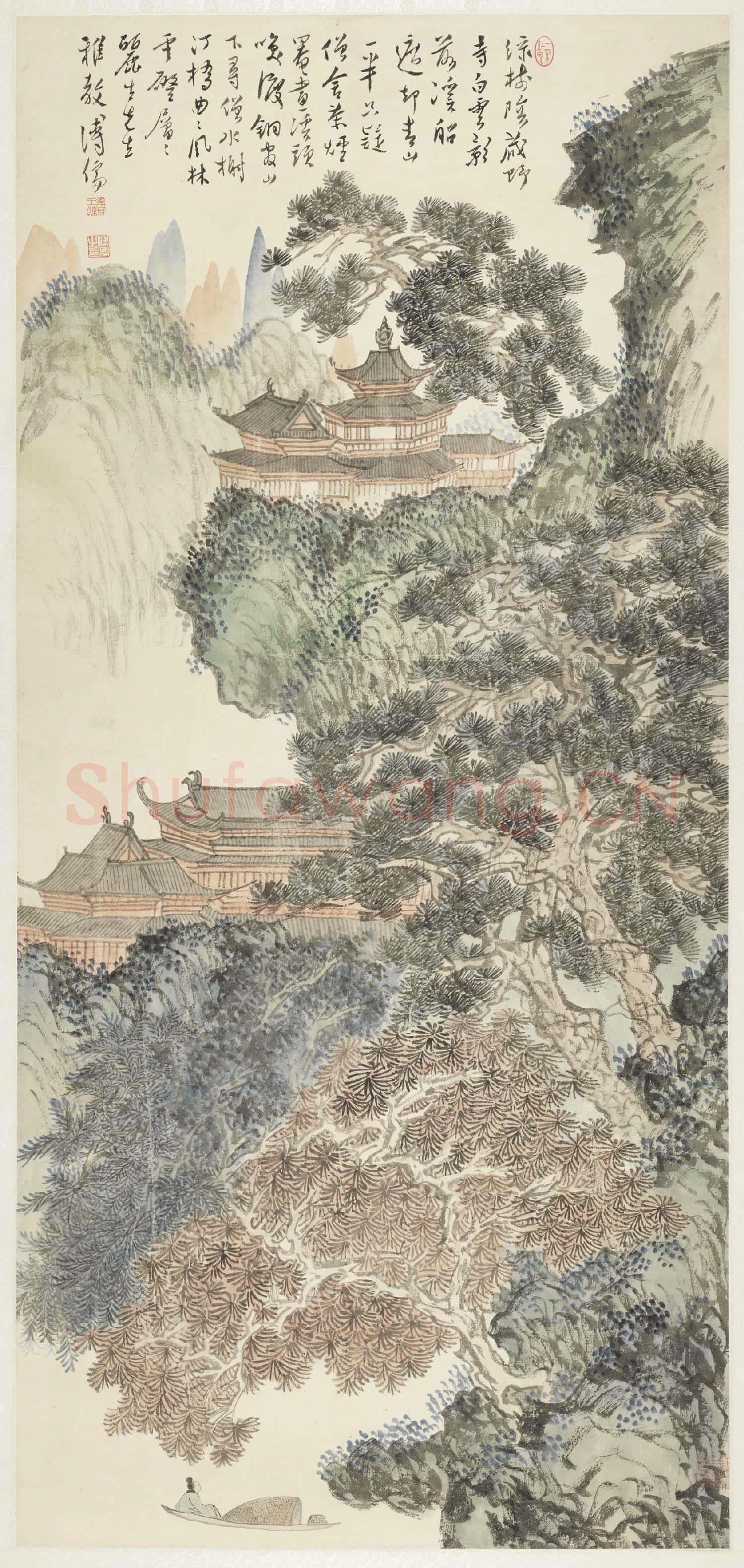 民國溥儒溪船松寺 單片