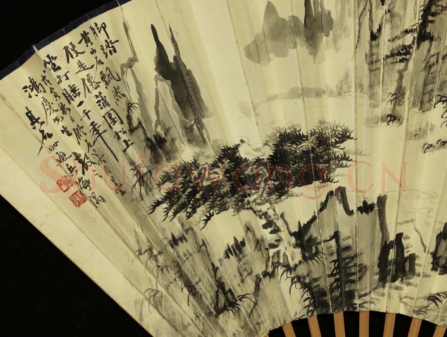 民國朱其石觀雲白蕉書七言絕句 成扇