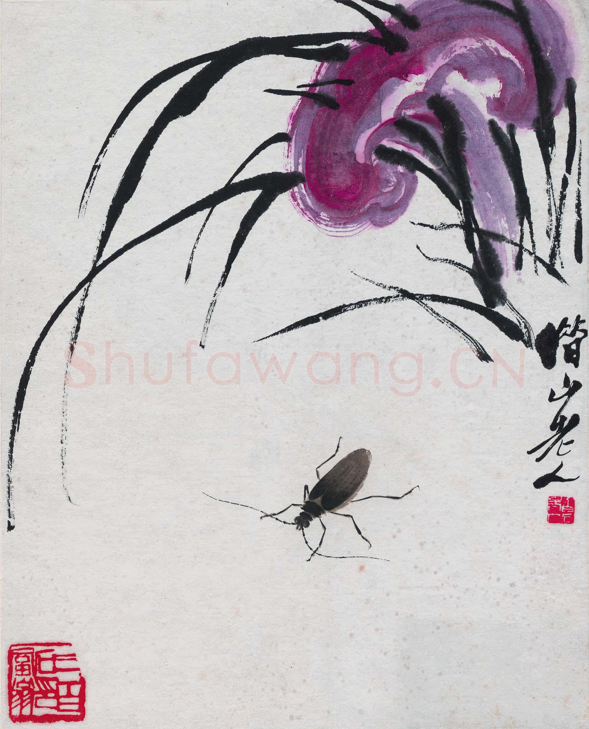 齐白石 灵芝、草和天牛