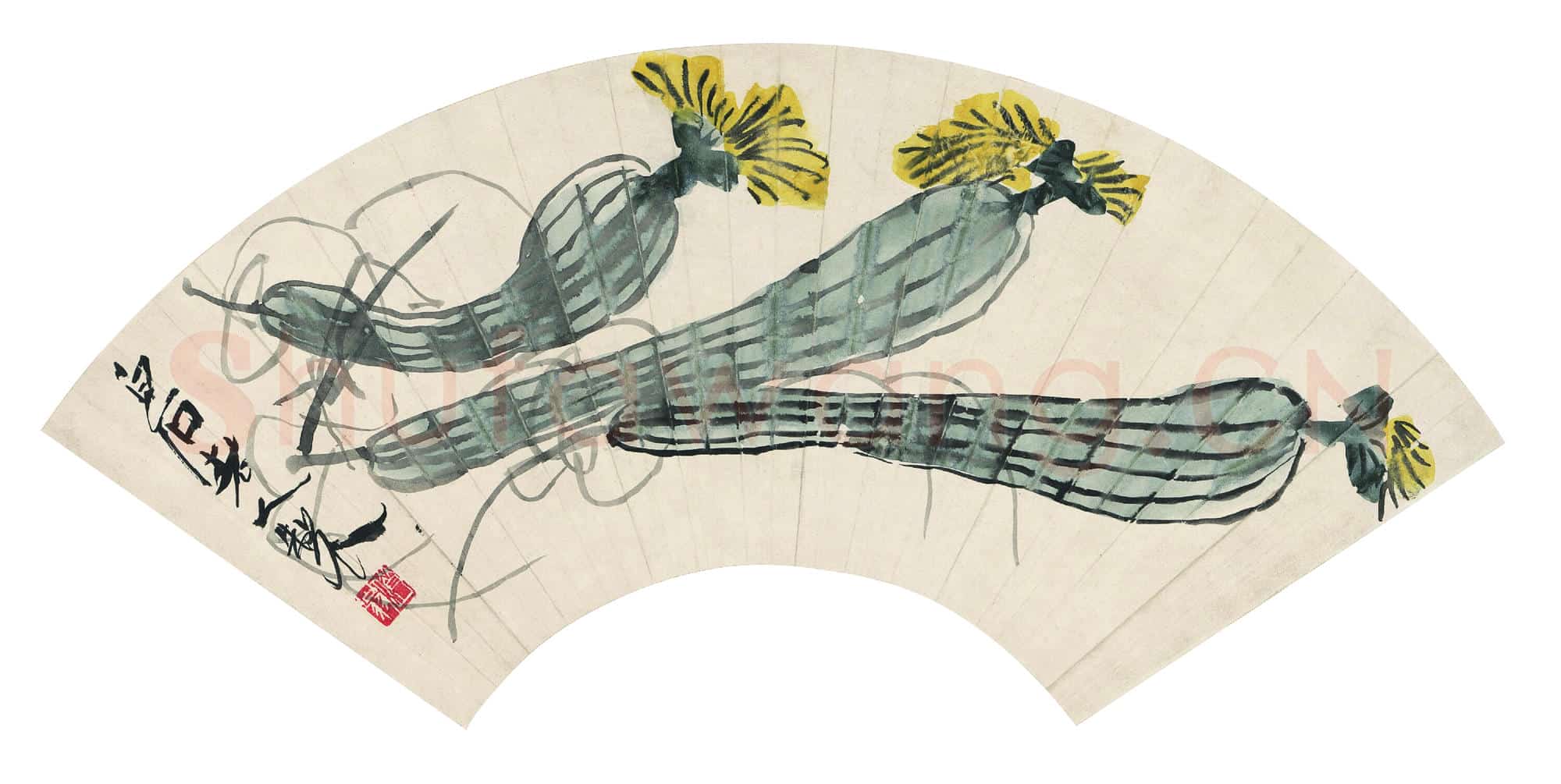 齐白石 清香丝瓜扇