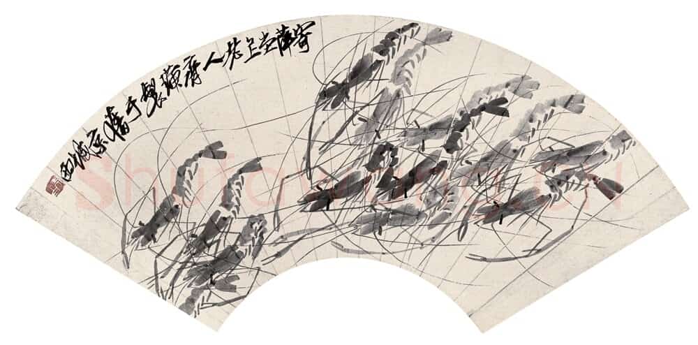 近现代 齐白石国画花鸟扇面作品 扇面 正面-03