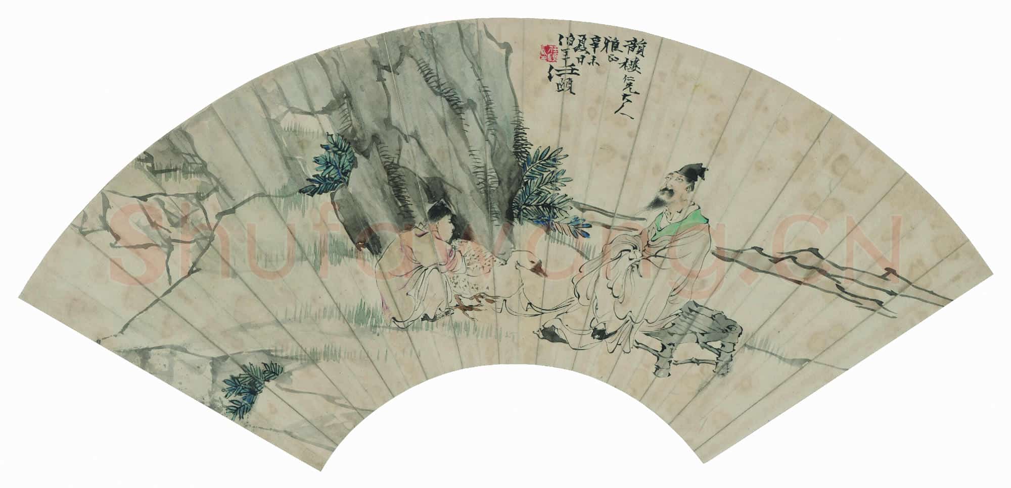 近现代 齐白石国画花鸟扇面作品 折枝花卉扇面-02