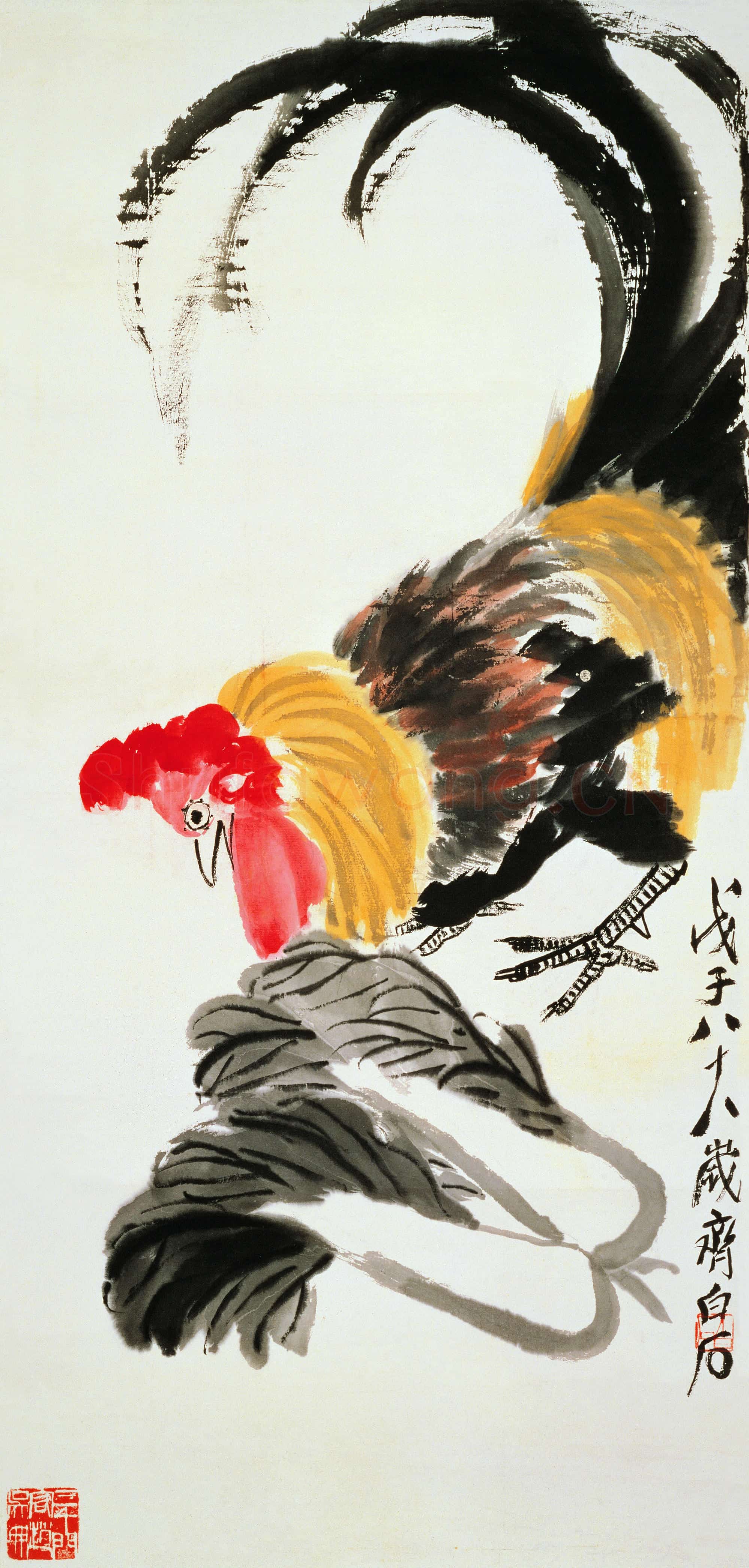 齐白石 公鸡大白菜