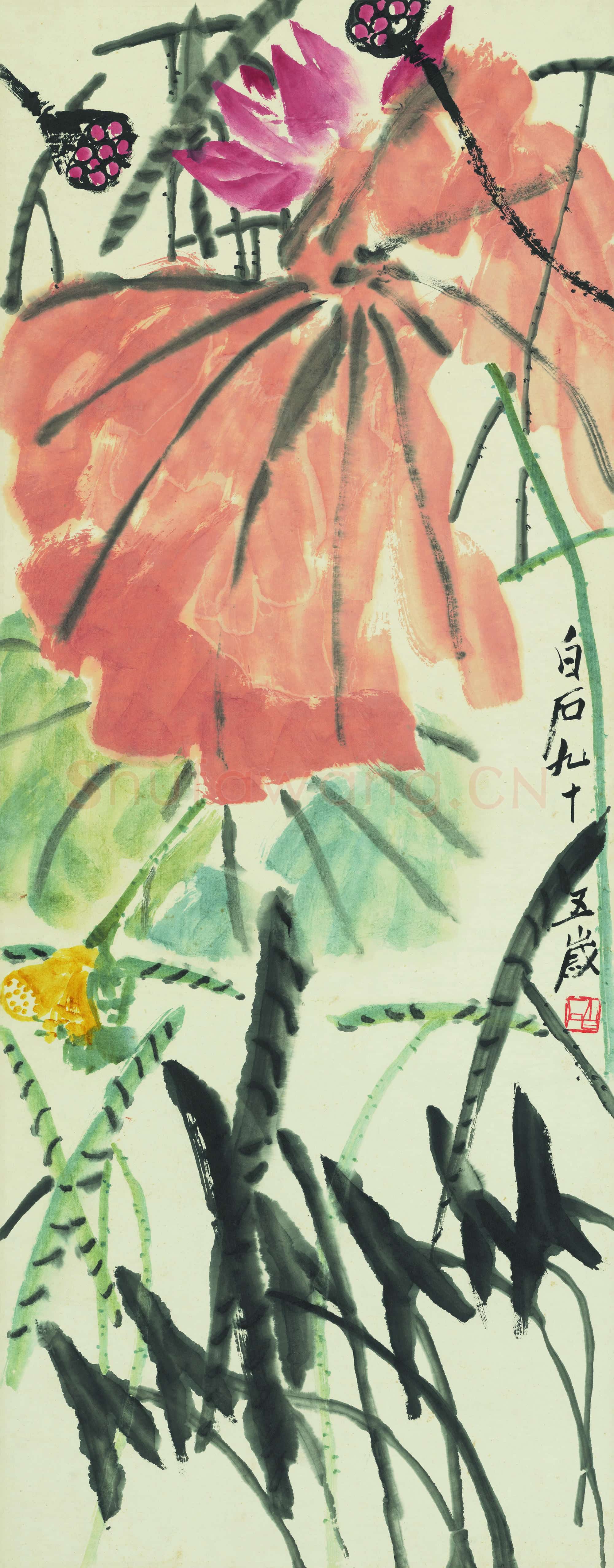 近现代 齐白石国画 荷花图-01