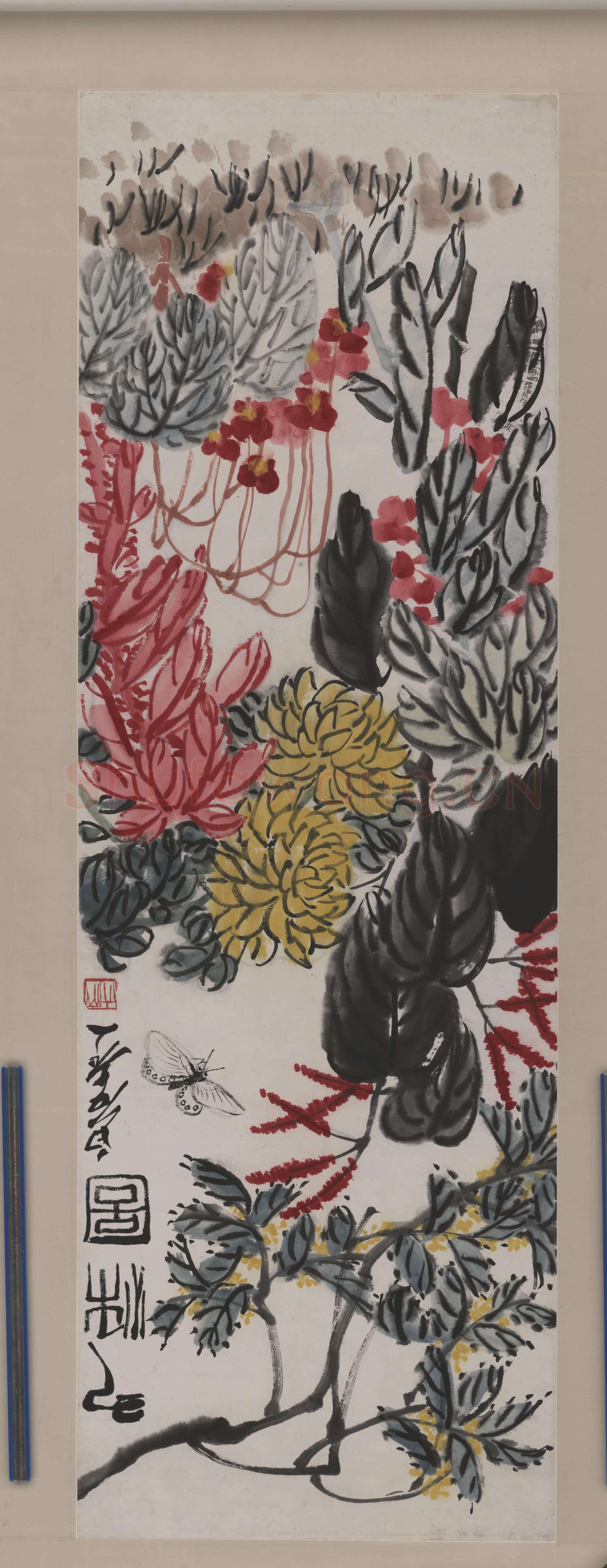齐白石 红花绿叶蝴蝶图-02