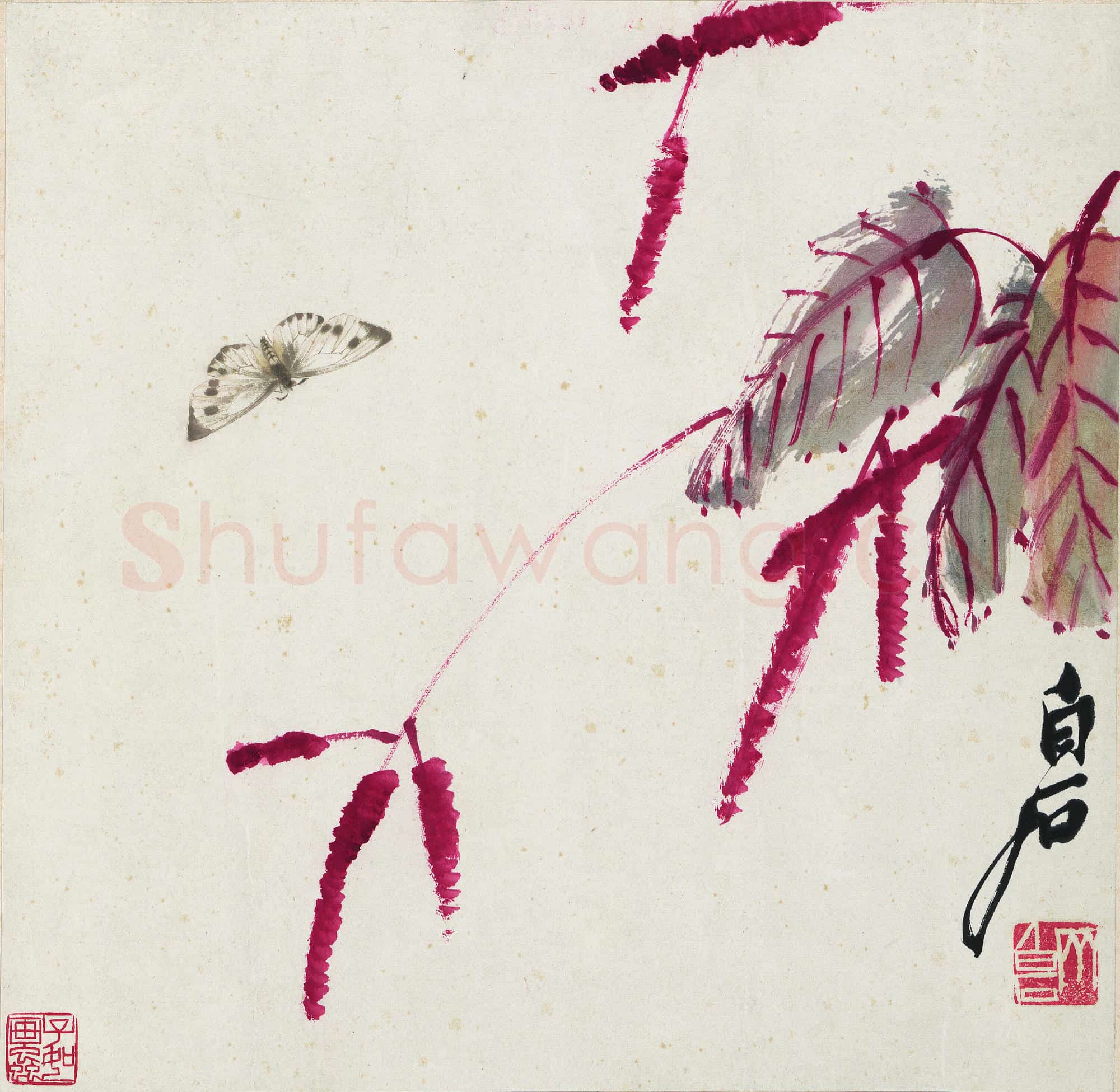 齐白石 红蓼彩蝶图