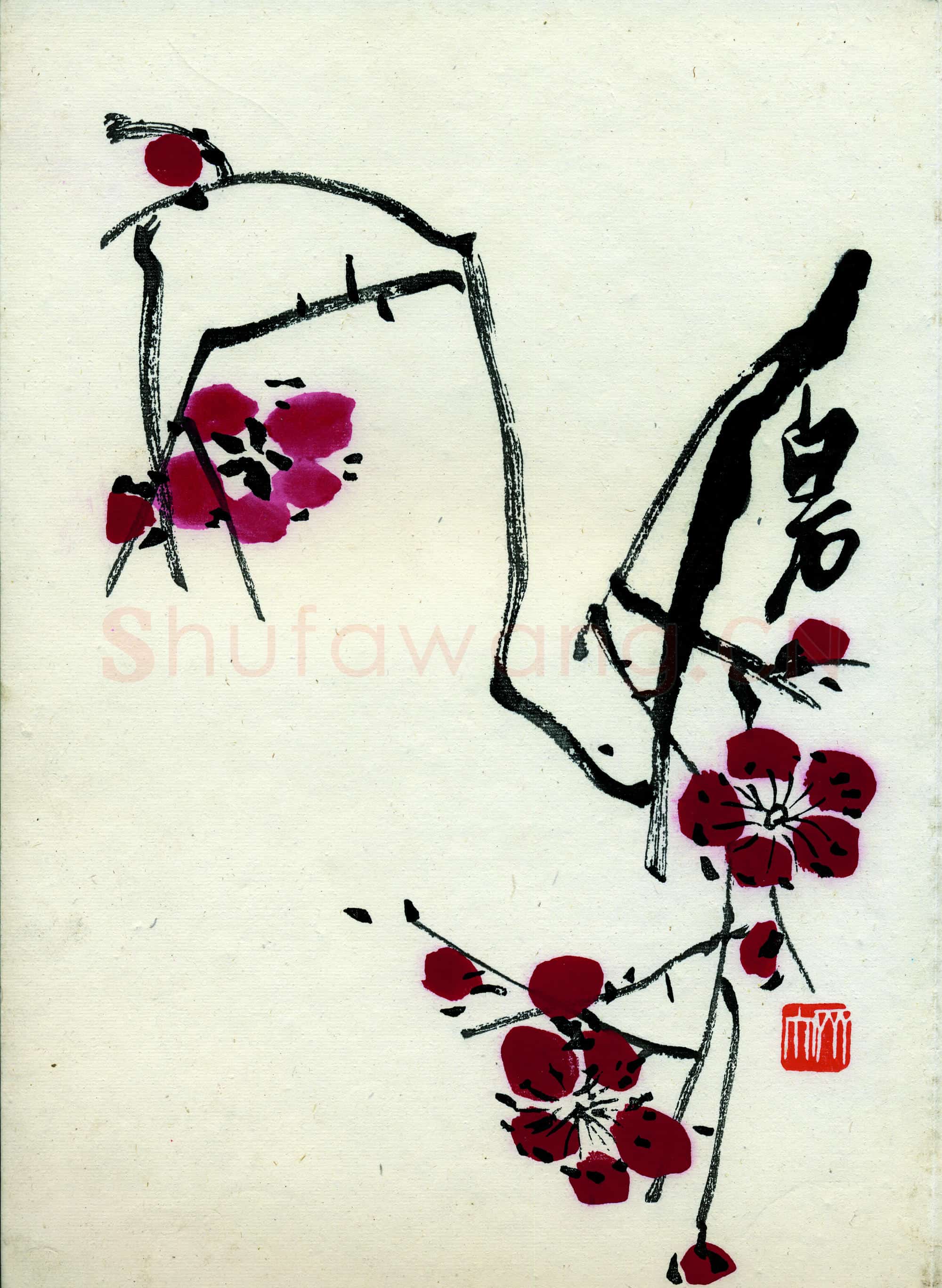 近现代 齐白石国画 墨梅-01