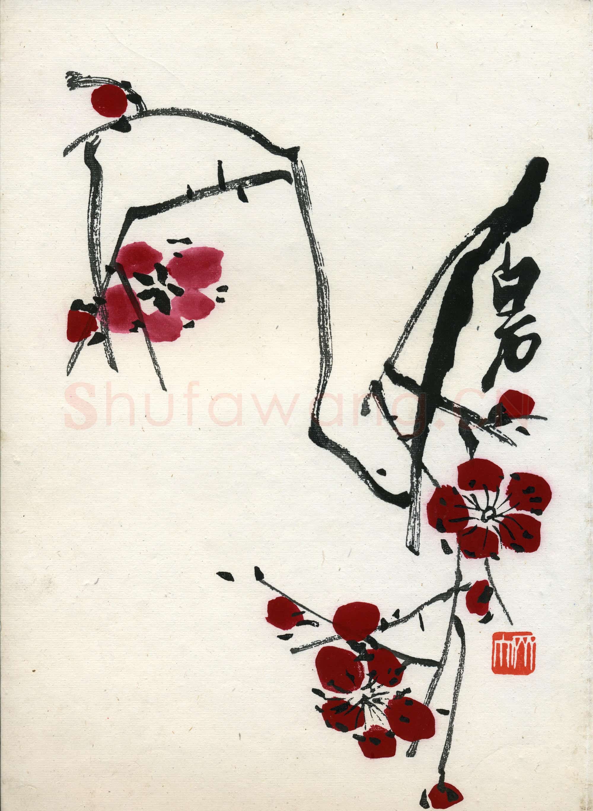 近现代 齐白石国画 墨梅-02