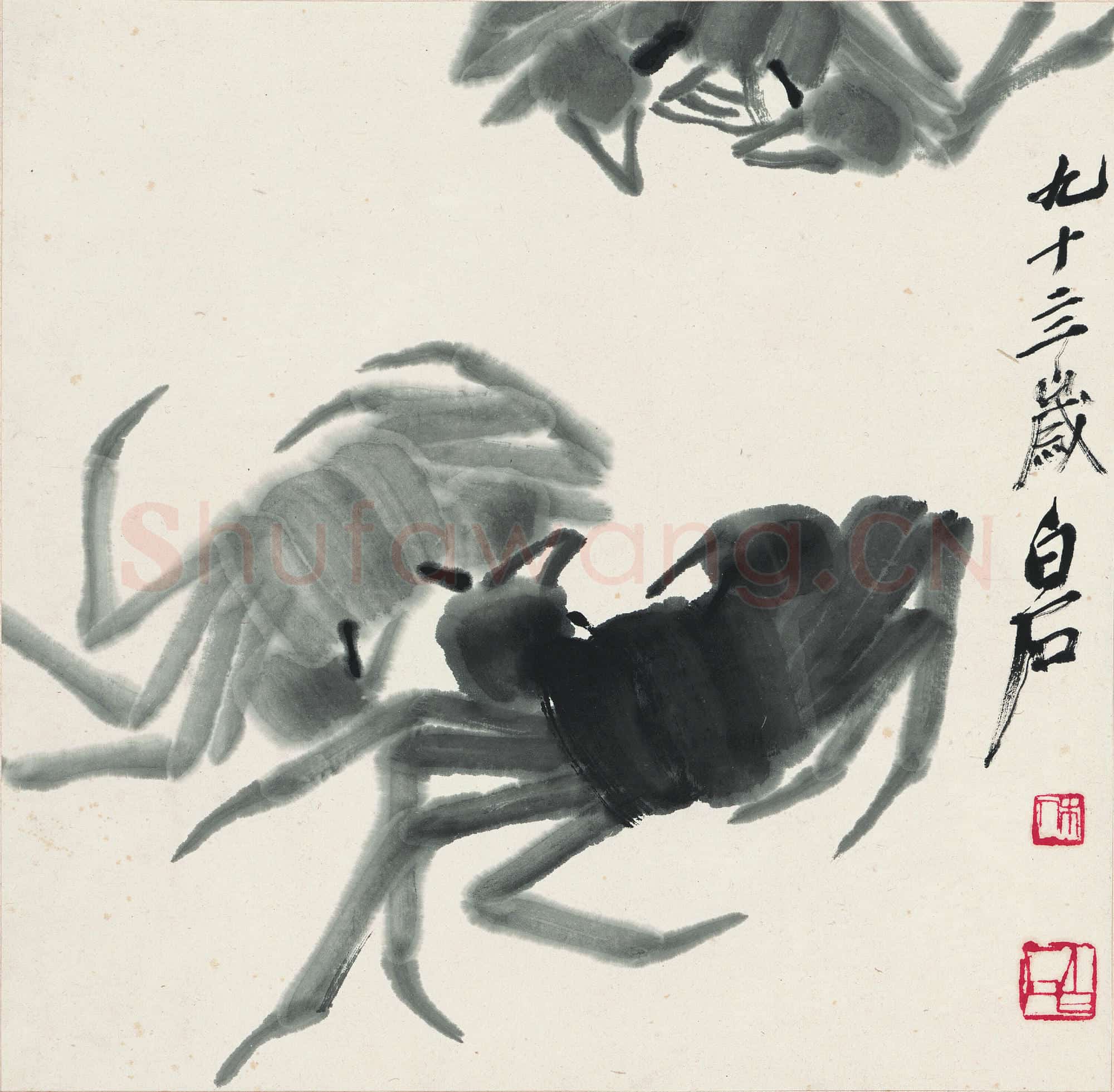 近现代 齐白石国画 墨蟹图-02