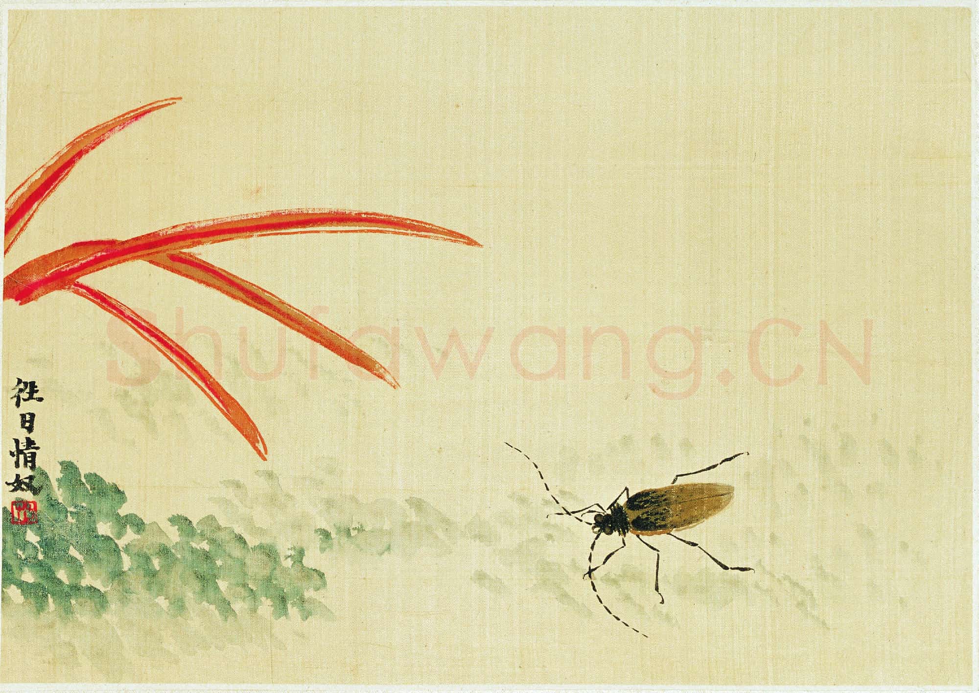 近现代 齐白石国画 牛角虫