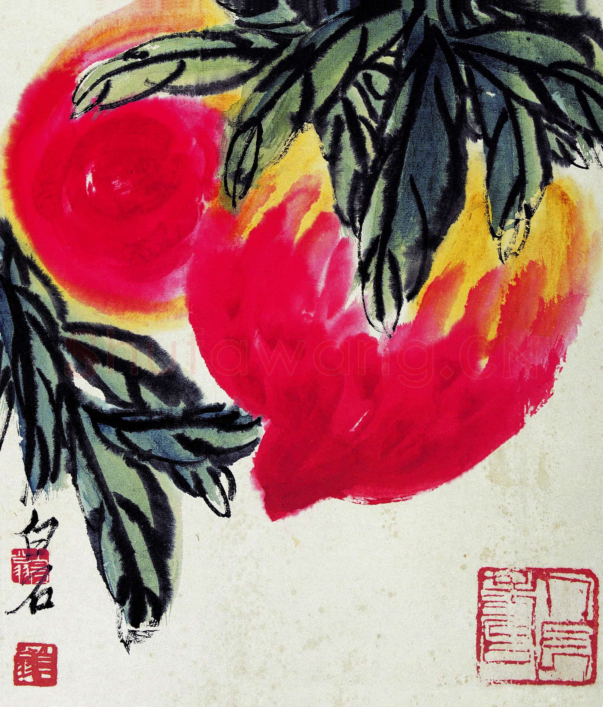 近现代 齐白石国画 寿桃
