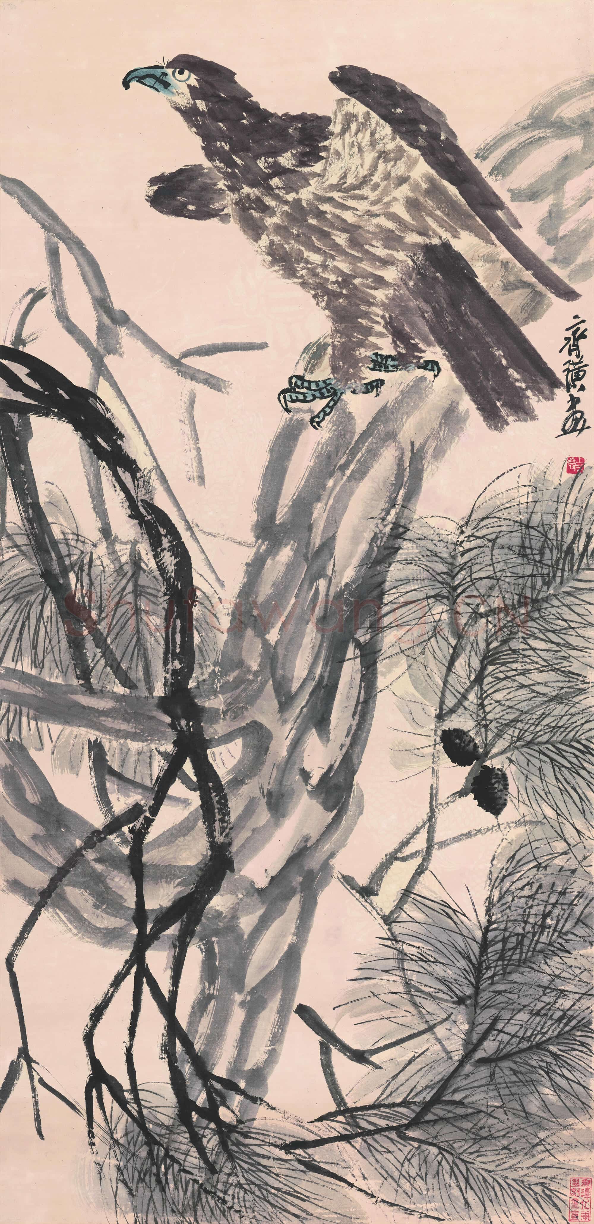 近现代 齐白石国画 松鹰图