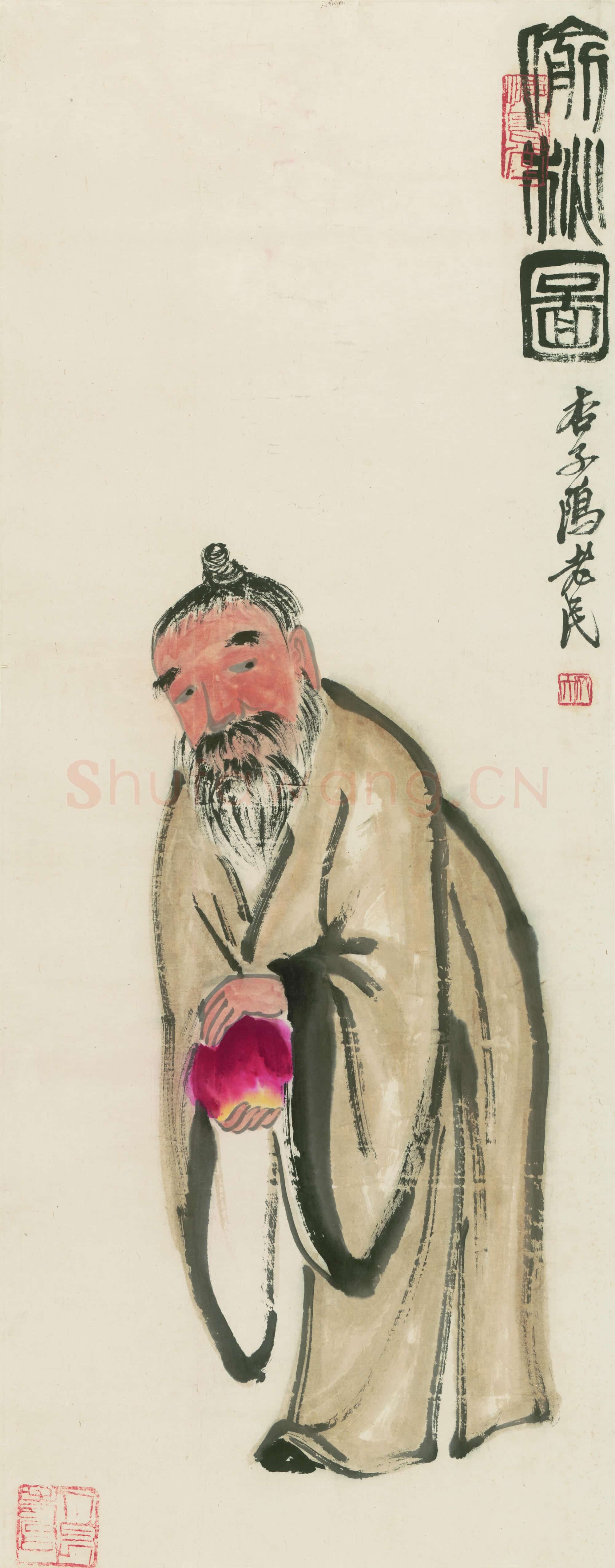 近现代 齐白石人物作品 偷桃图