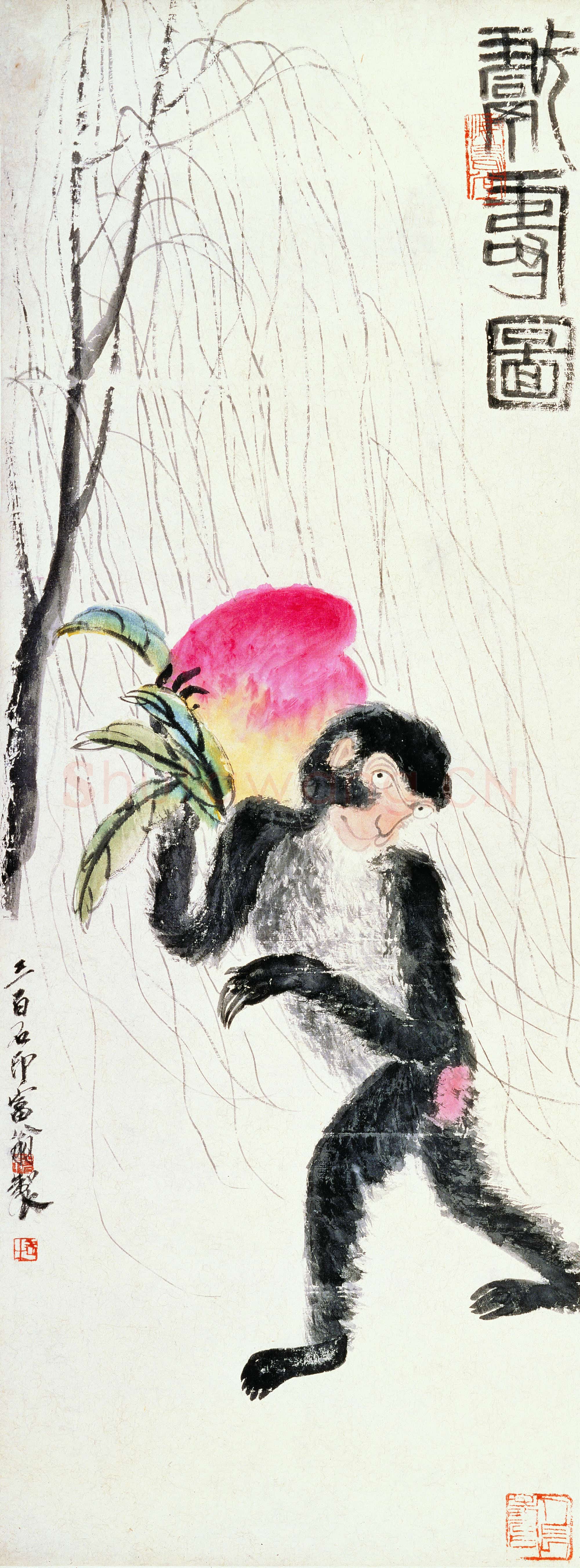 近现代 齐白石国画 献寿图