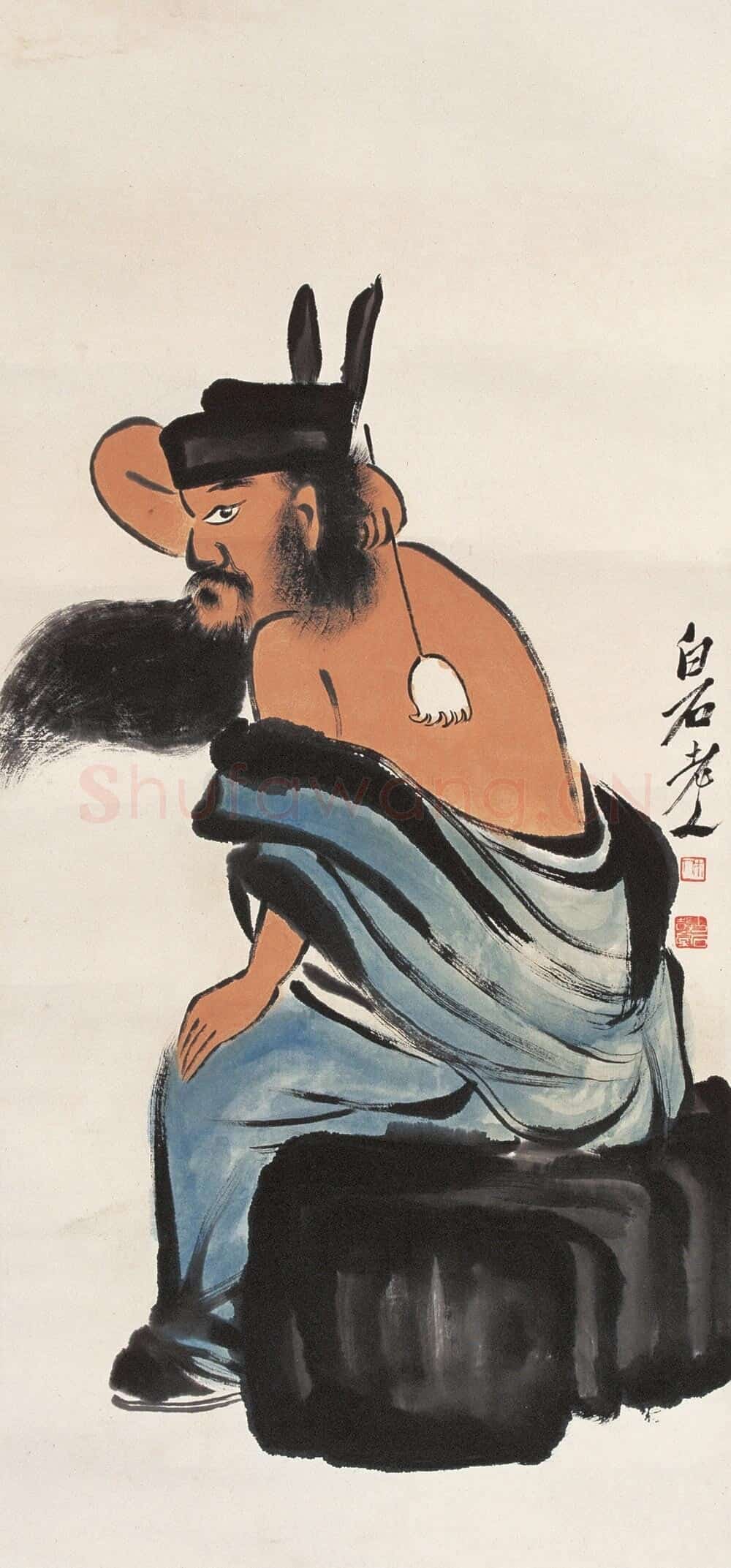 近现代 齐白石人物作品 钟馗挠背