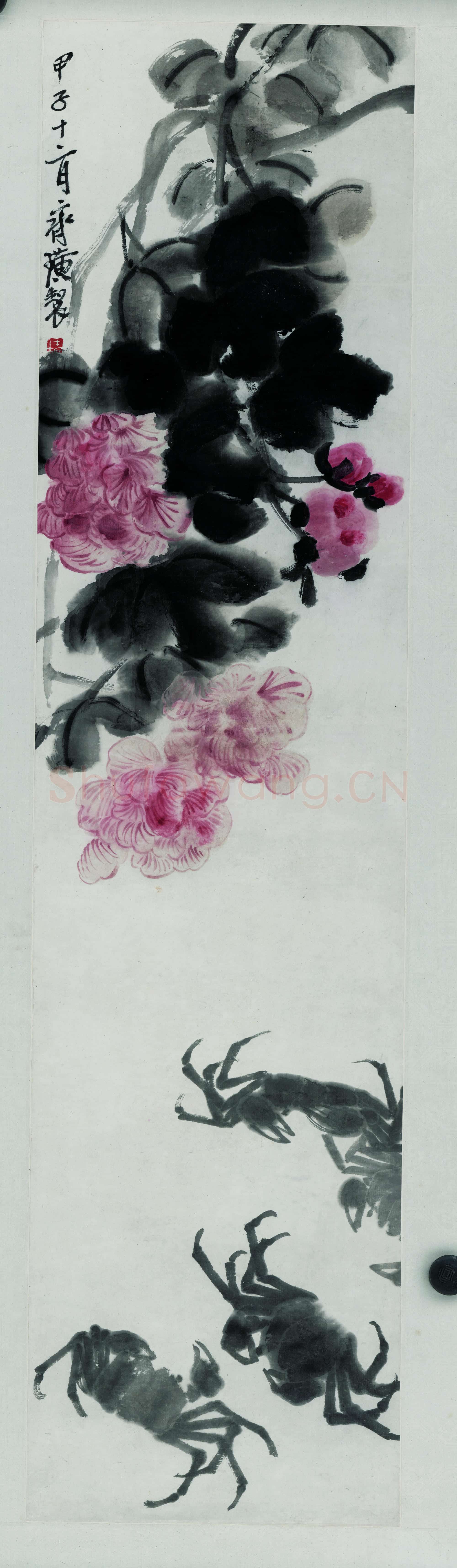 近现代 齐白石国画 芙蓉蟹