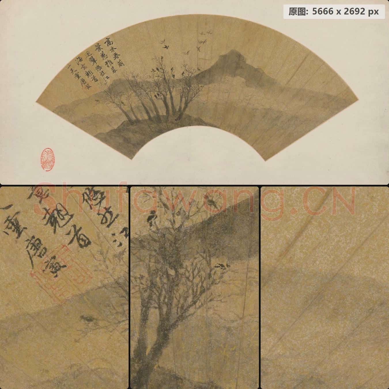 明 唐寅 高木慈鸦图扇