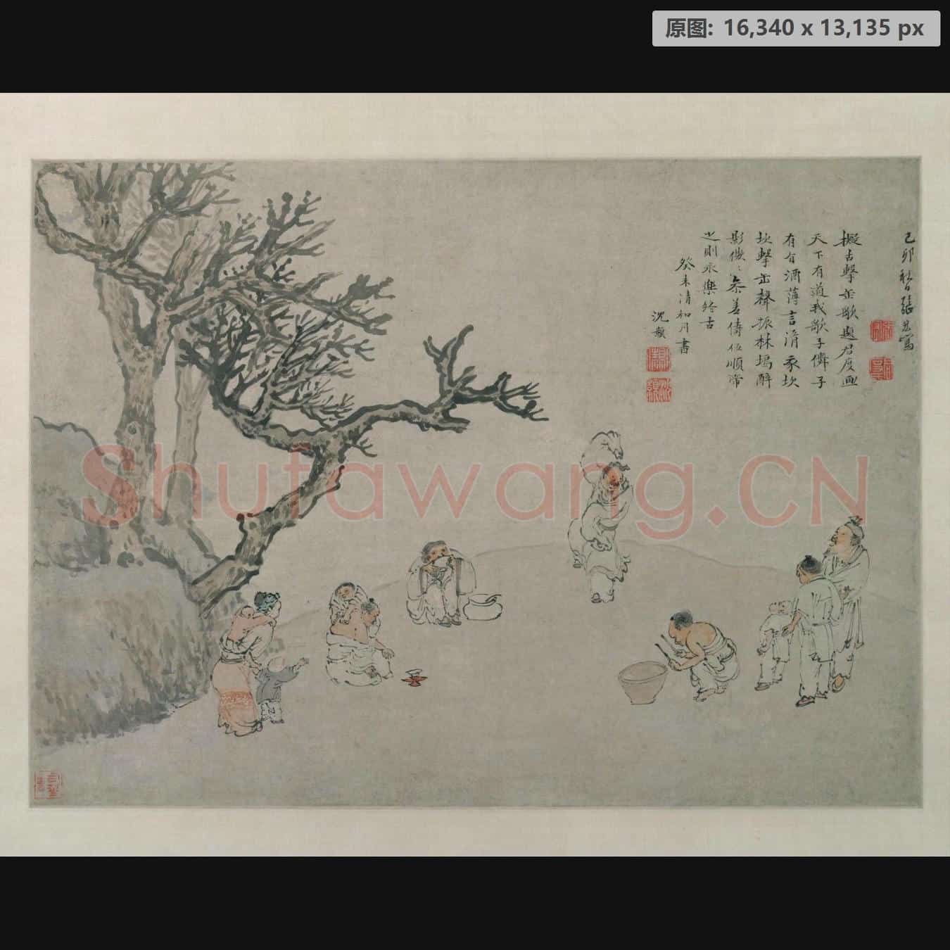 明末清初 张宏 击缶图轴