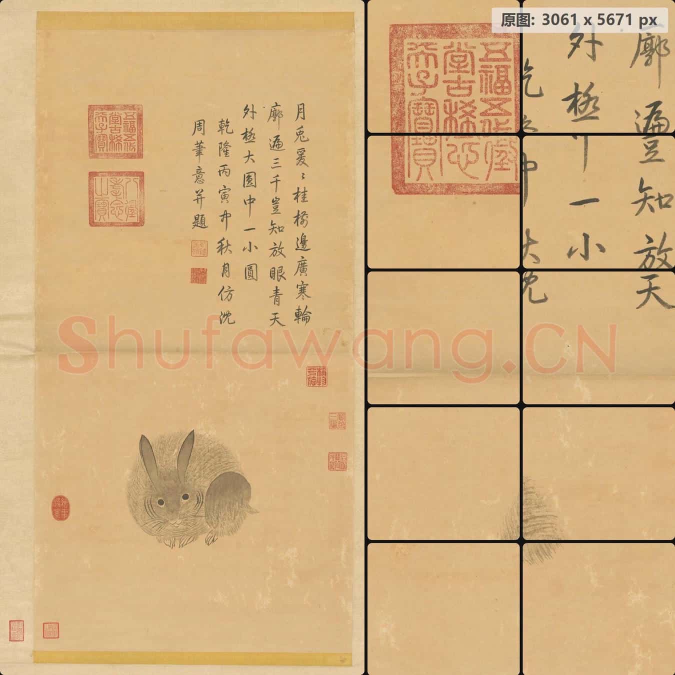 清 弘历 仿沈周月兔轴
