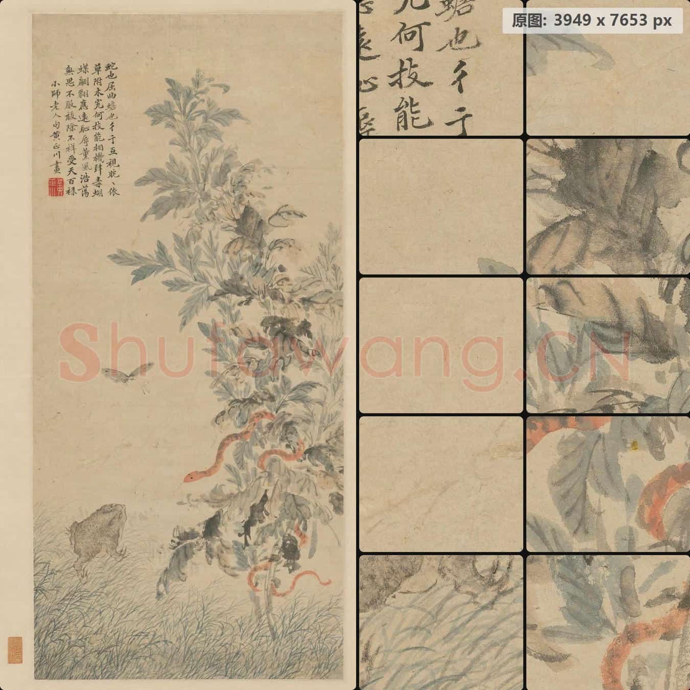 清 黄溱 花卉蟾蛇图轴