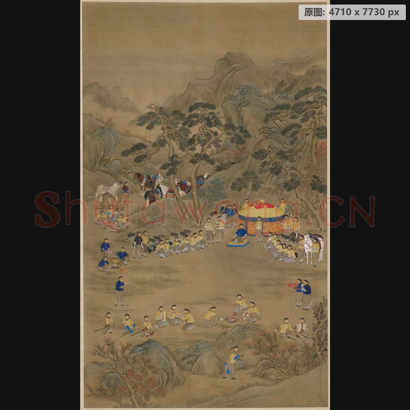 清 郎世宁 画弘历射猎聚餐图轴