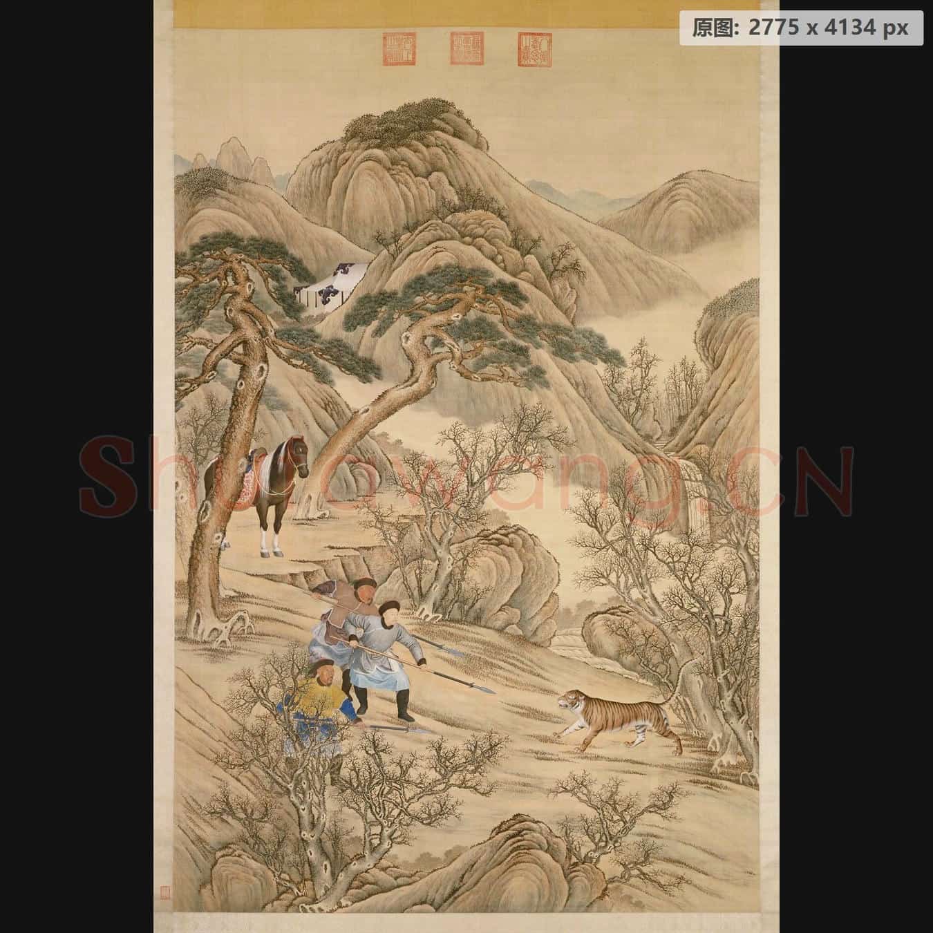 清 郎世宁等 乾隆皇帝刺虎图轴