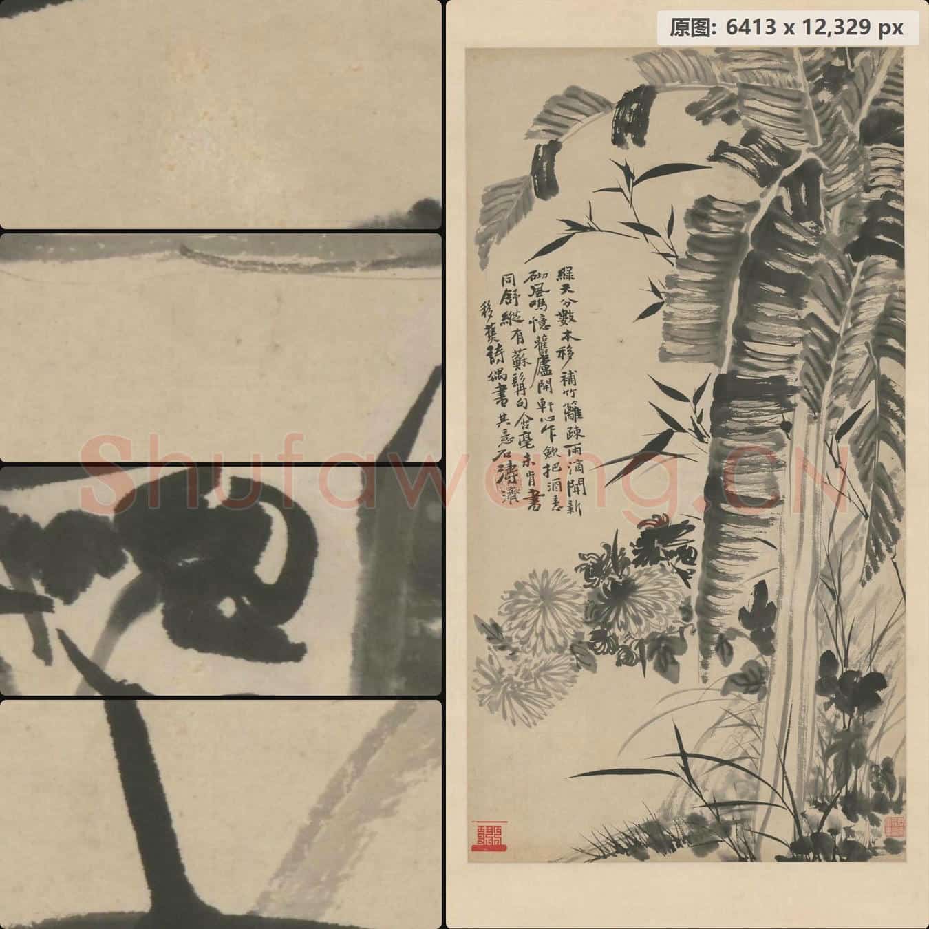 清 石涛 蕉菊轴