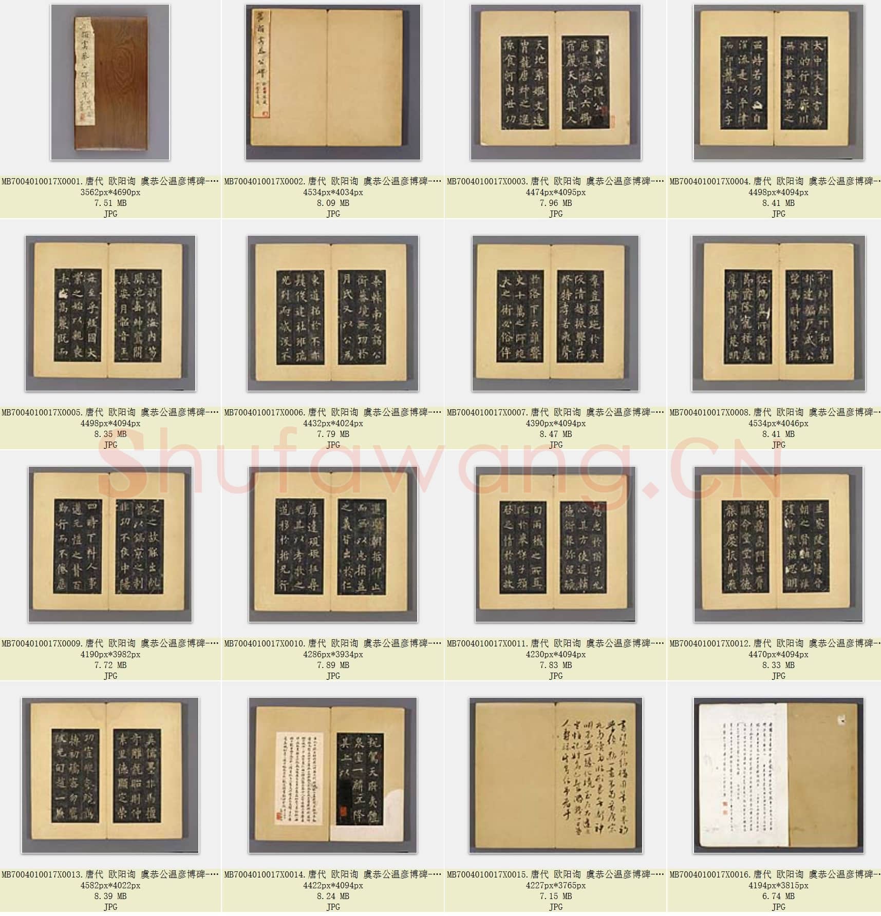 唐代 欧阳询 虞恭公温彦博碑 楷书 宋拓 共16张