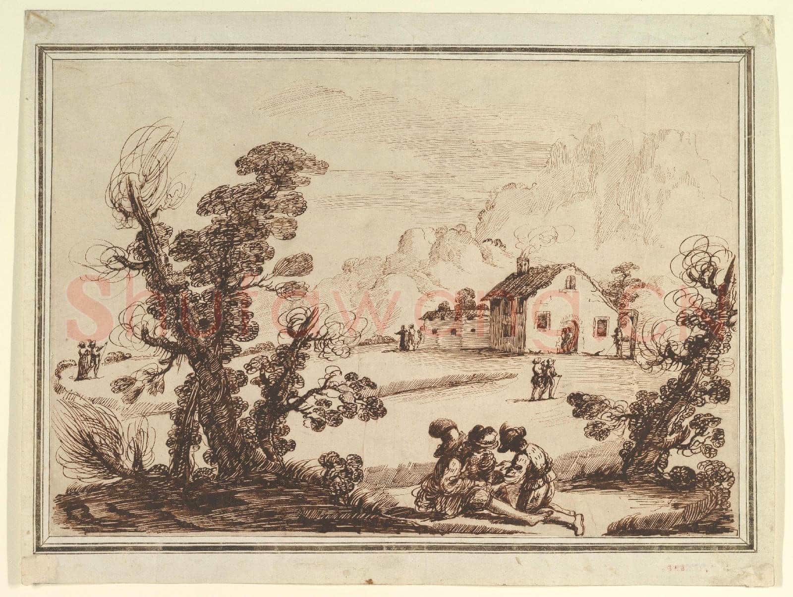 18th Century Imitator of Guercino-Landscape with Figures and a Farm House.tif