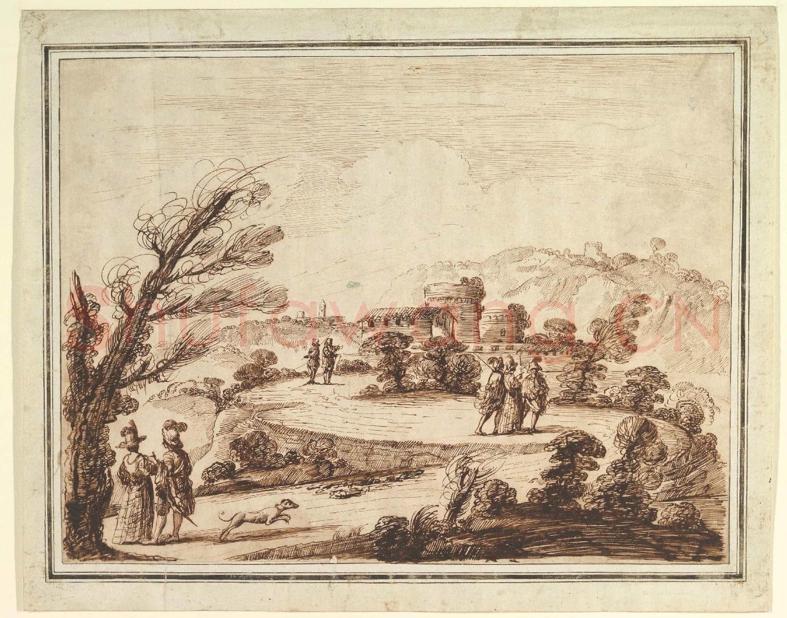 18th Century Imitator of Guercino-Landscape with Figures and Fortifications.tif