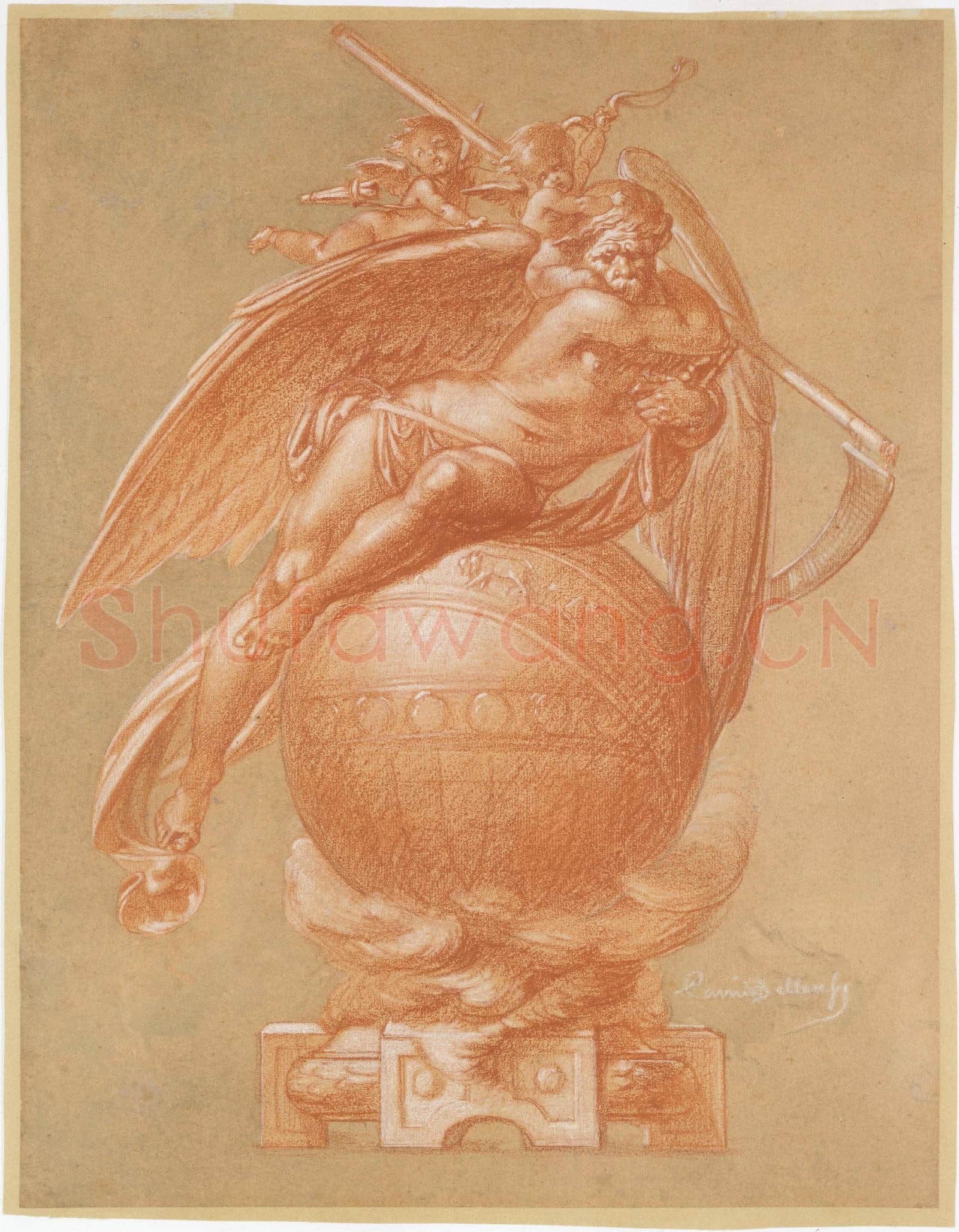 Albert-Ernest Carrier-Belleuse-Father Time on a Globe; Design for a Clock.tif