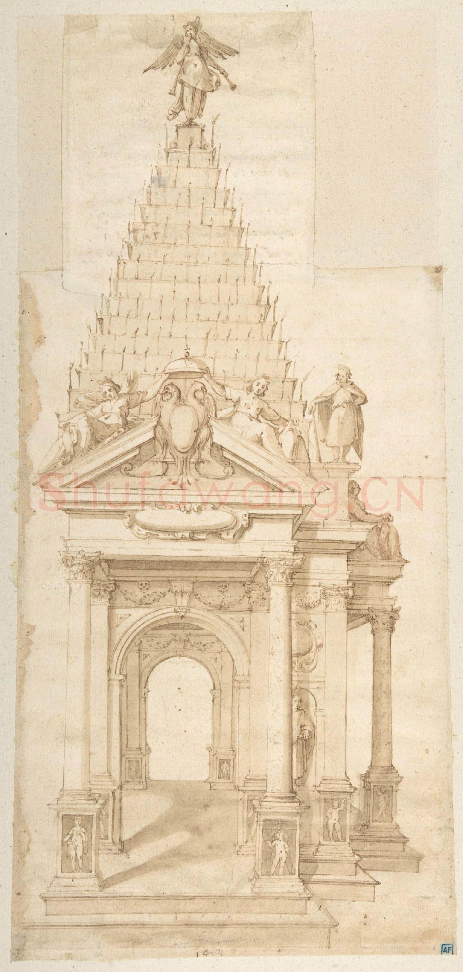 Alessandro Casolani della Torre-Drawing of a Catafalque for Philip II of Spain, 1598.tif