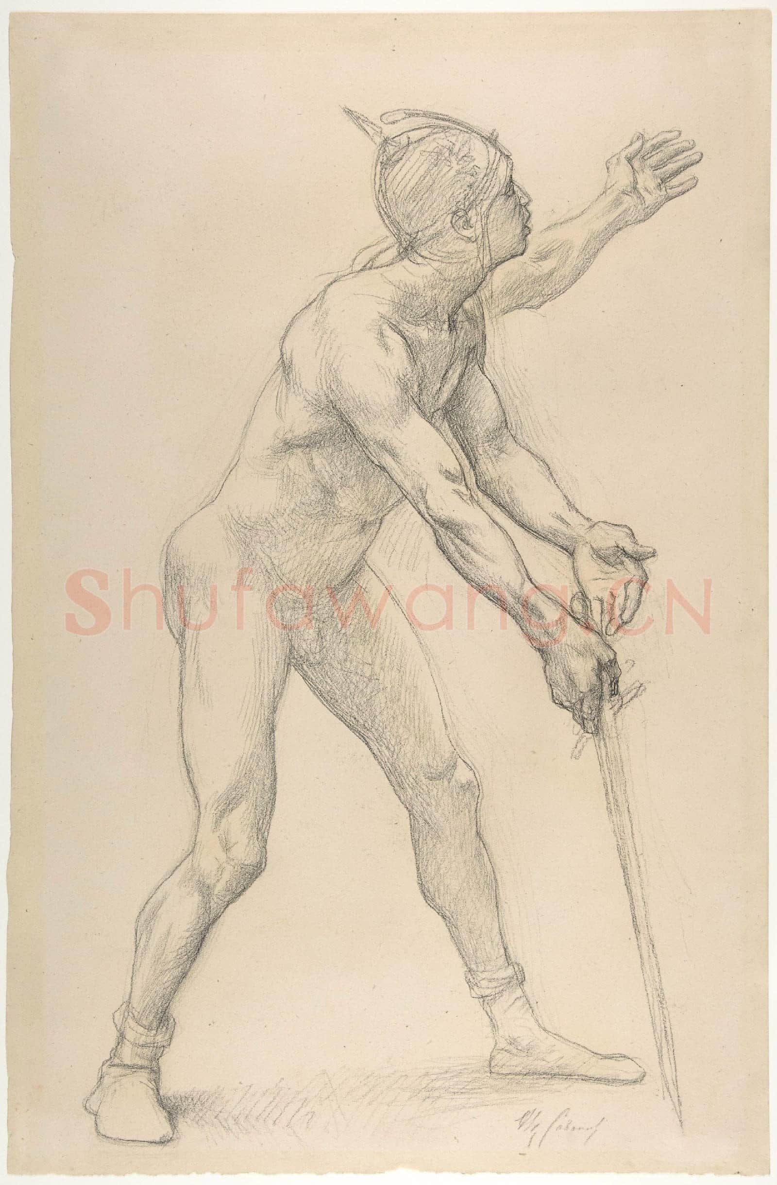 Alexandre Cabanel-Nude Male Figure with a Sword.tif