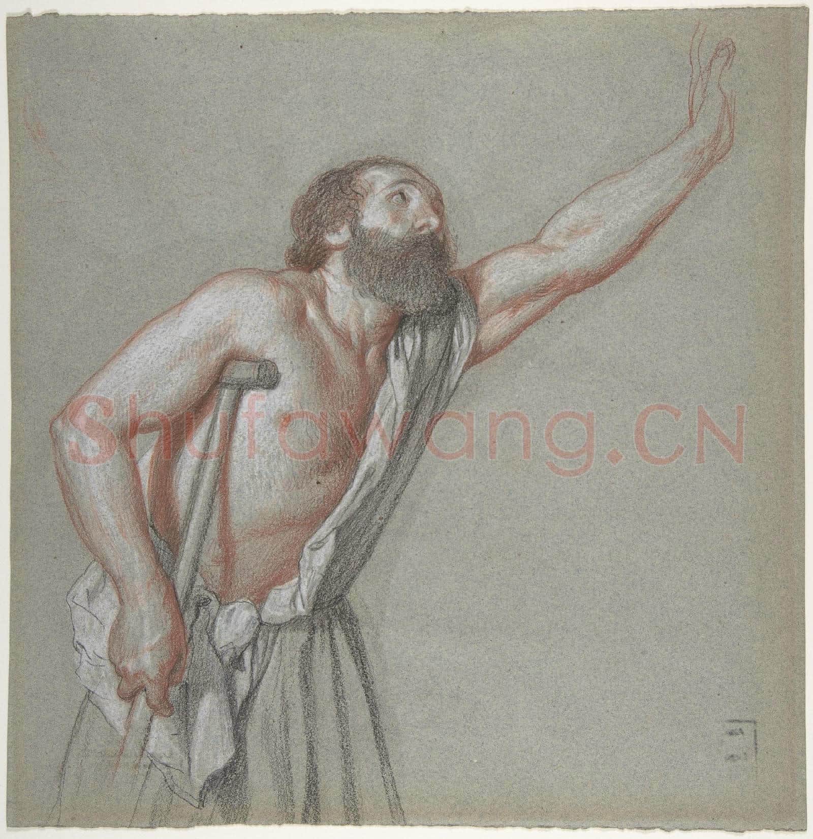 Alexandre Hesse-Man Leaning on a Crutch with Left Arm Raised.tif