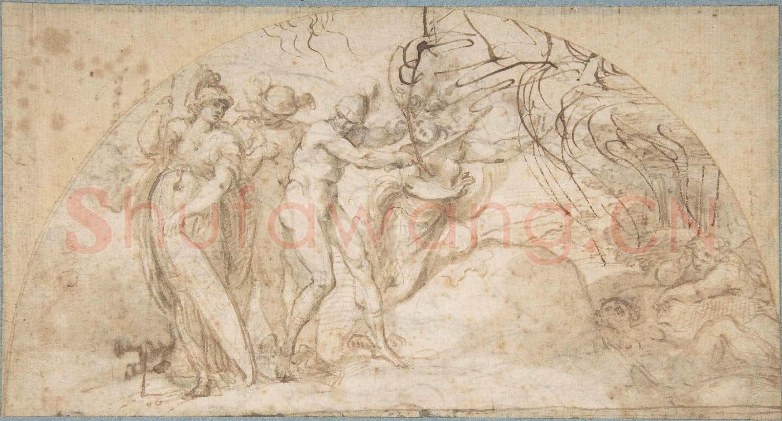 Annibale Carracci-Perseus Beheading Medusa; Studies of a Child and Ornament Sketches.tif