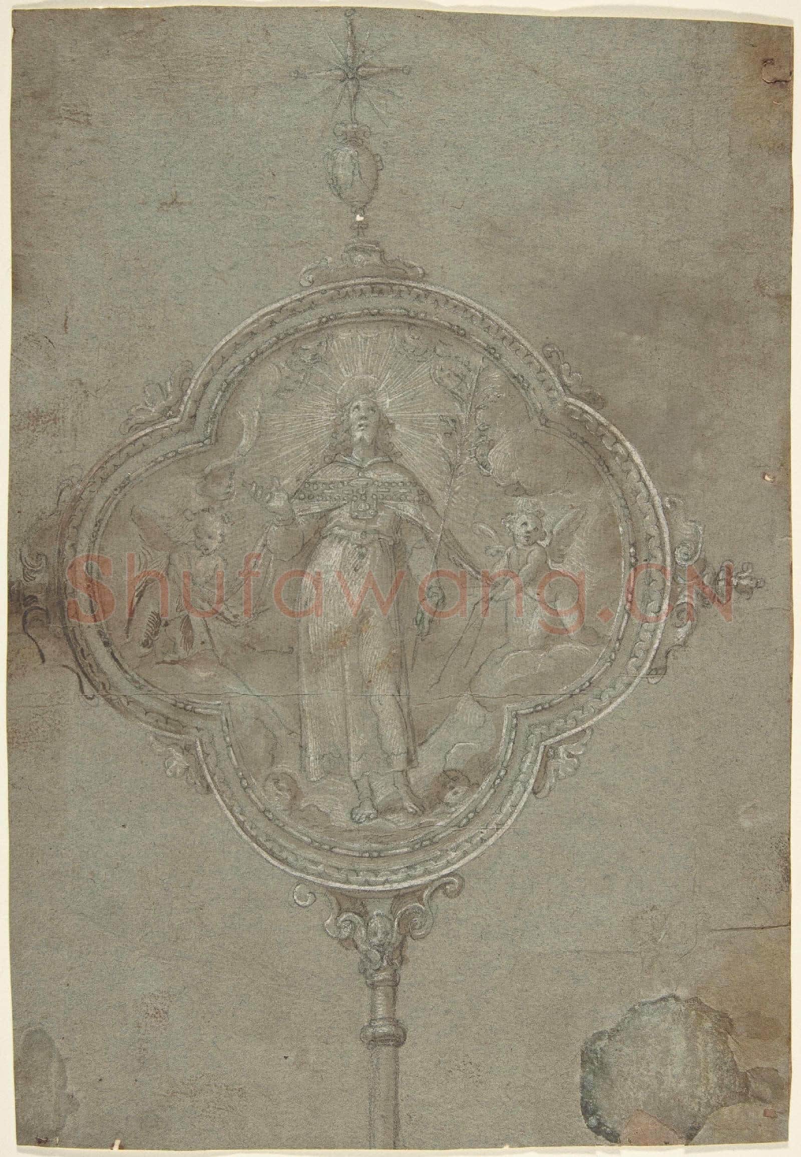 Anonymous-Drawing for a Standard with Christ in Glory Flanked by Putti.tif