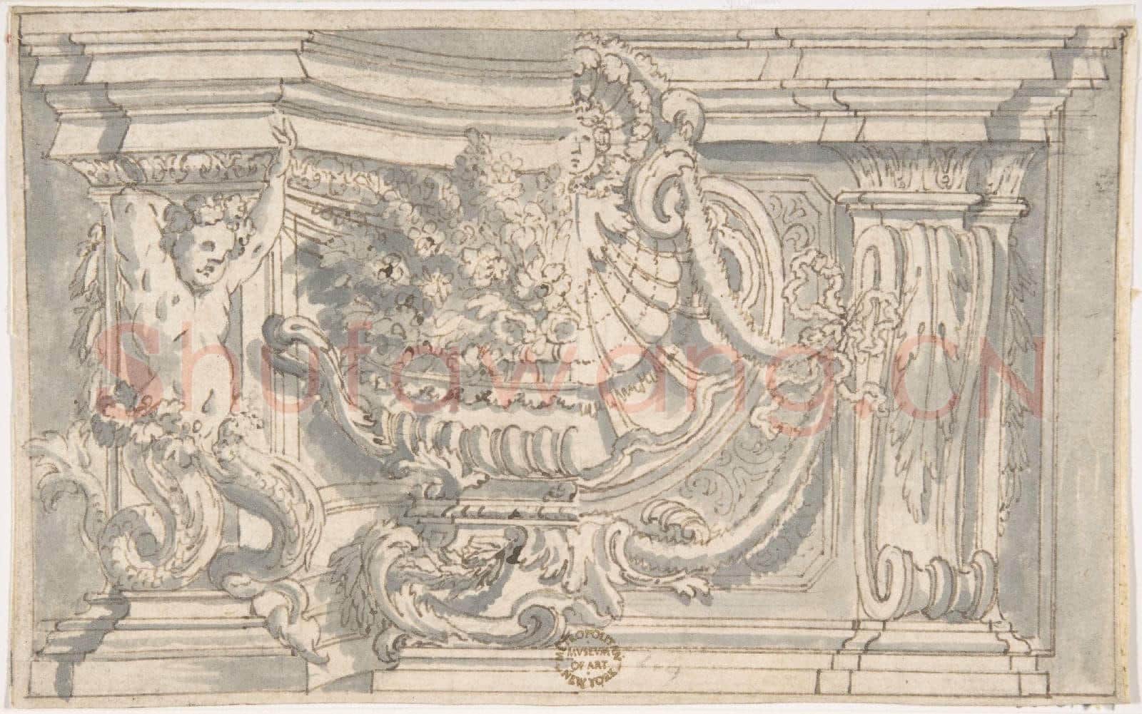 Anonymous-Drawing Showing Two Alternate Designs for an Ornamental Niche or Panel.tif