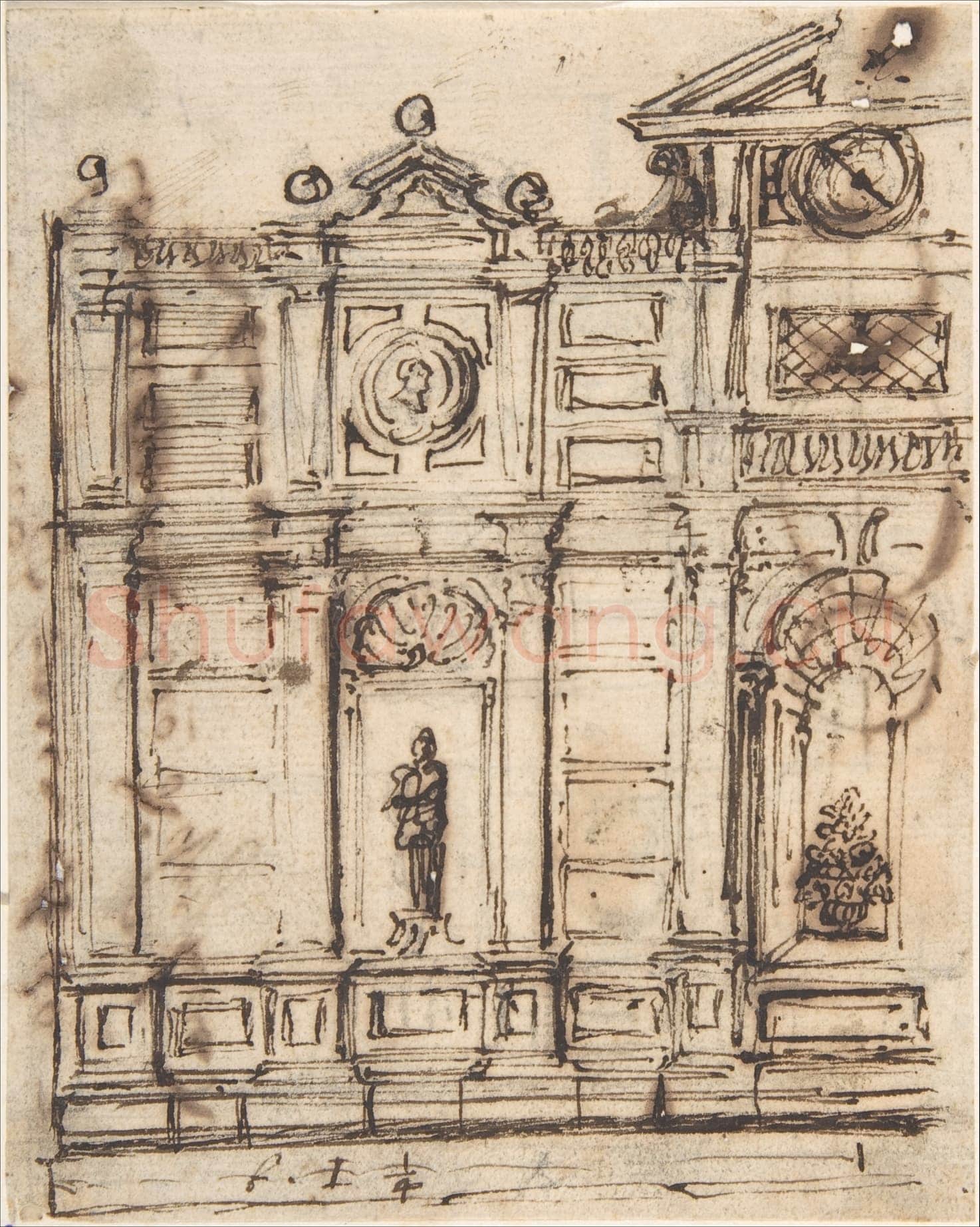 Anonymous-Fragment of Architectural Drawing, Fragment of Letter with Pen.tif