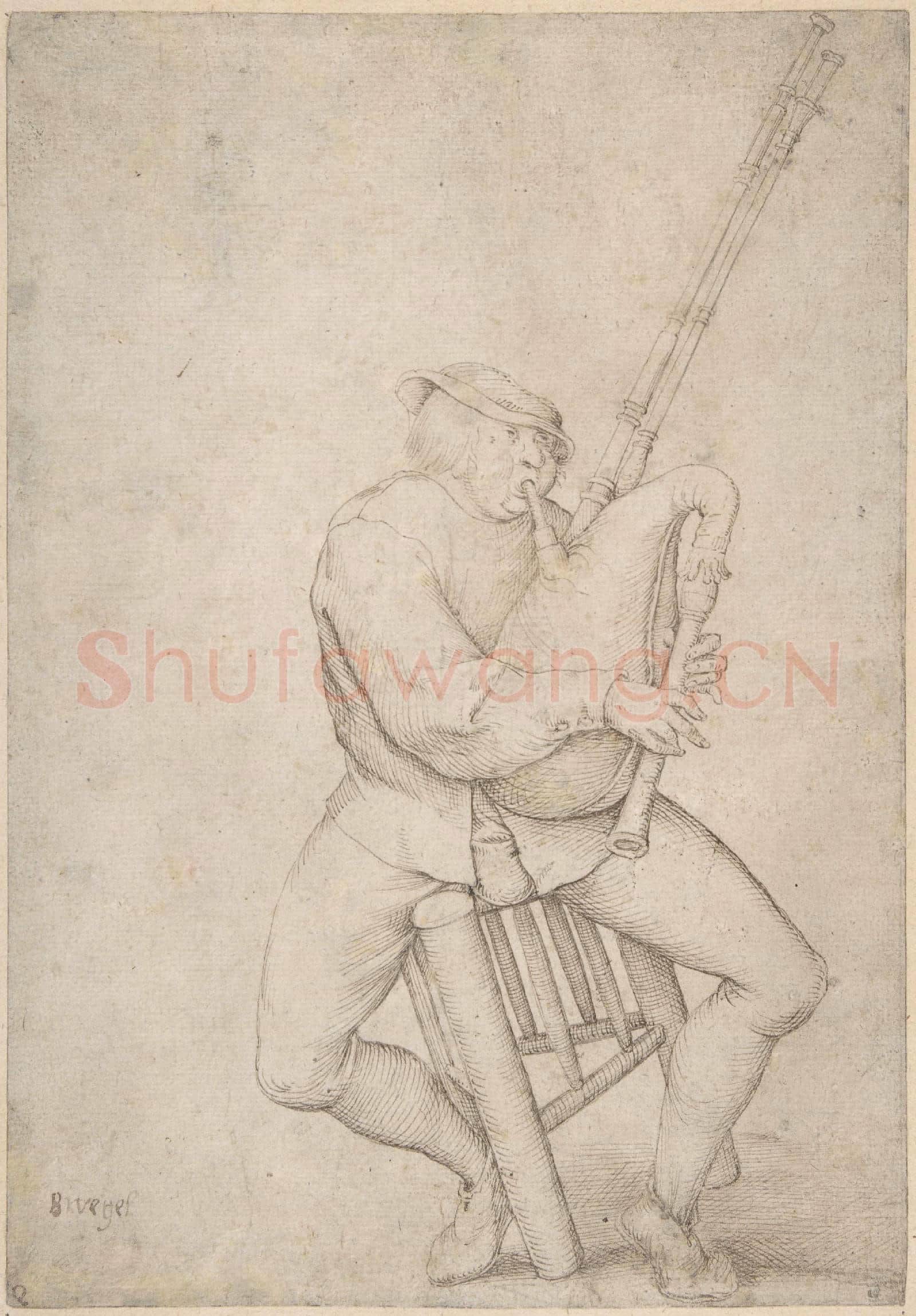 Anonymous-Seated Man, Precariously Balanced, Playing Bagpipes.tif