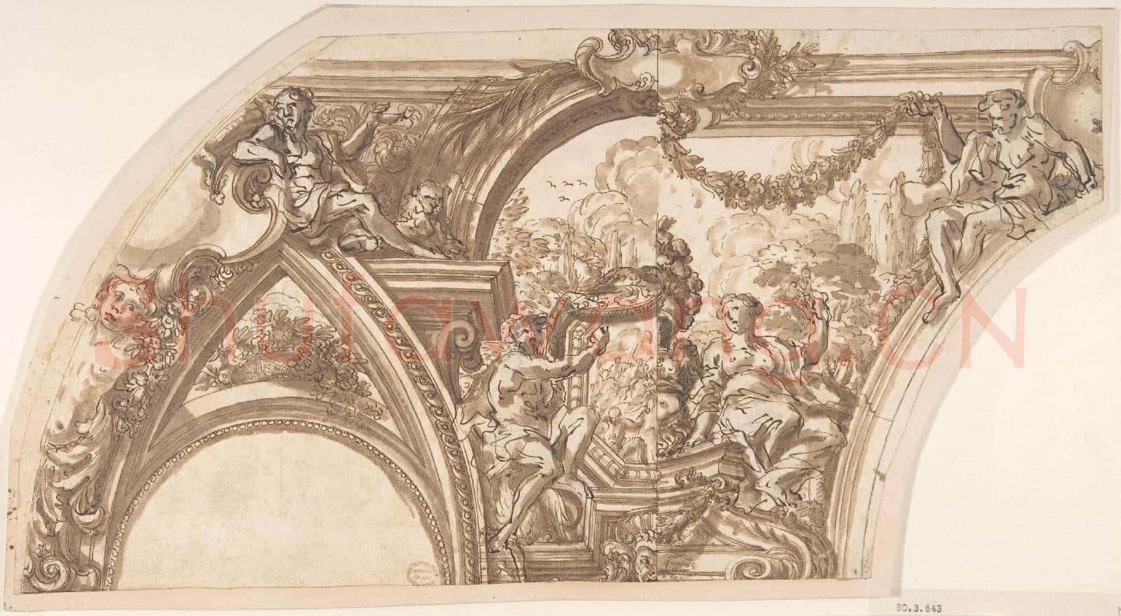 Anonymous, Italian-Drawing Showing Two Alternate Designs for a Cove Decoration.tif