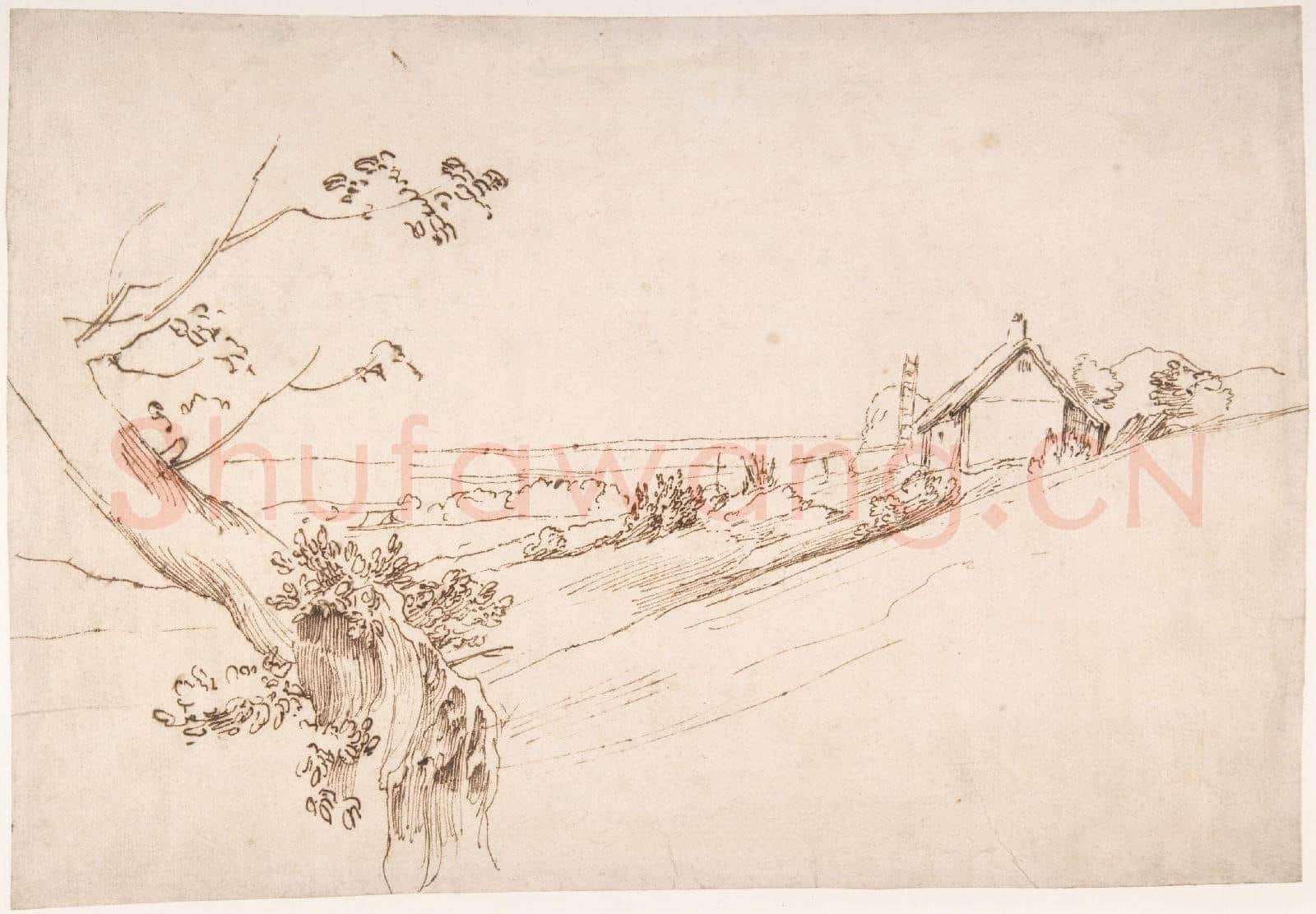Anthony van Dyck-Landscape with a Gnarled Tree and a Farm.tif